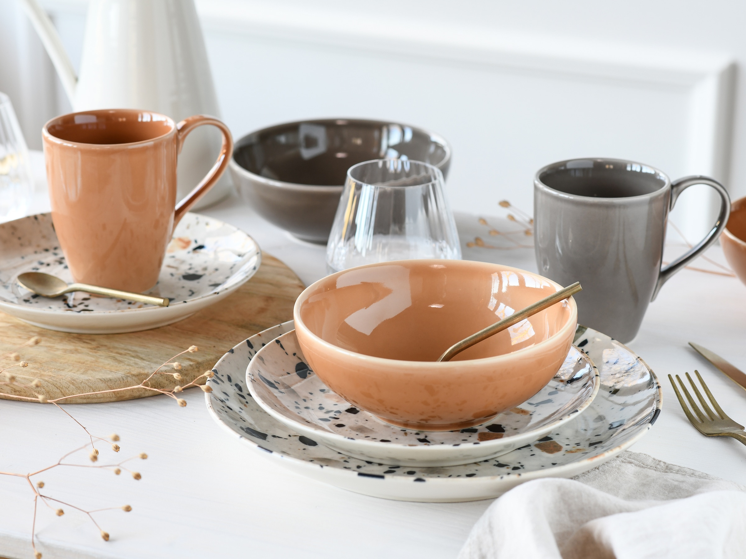 CreaTable Kombiservice »Terrazzo Mix, Service 16-tlg.« Unregelmäßige Steine, Steinoptik