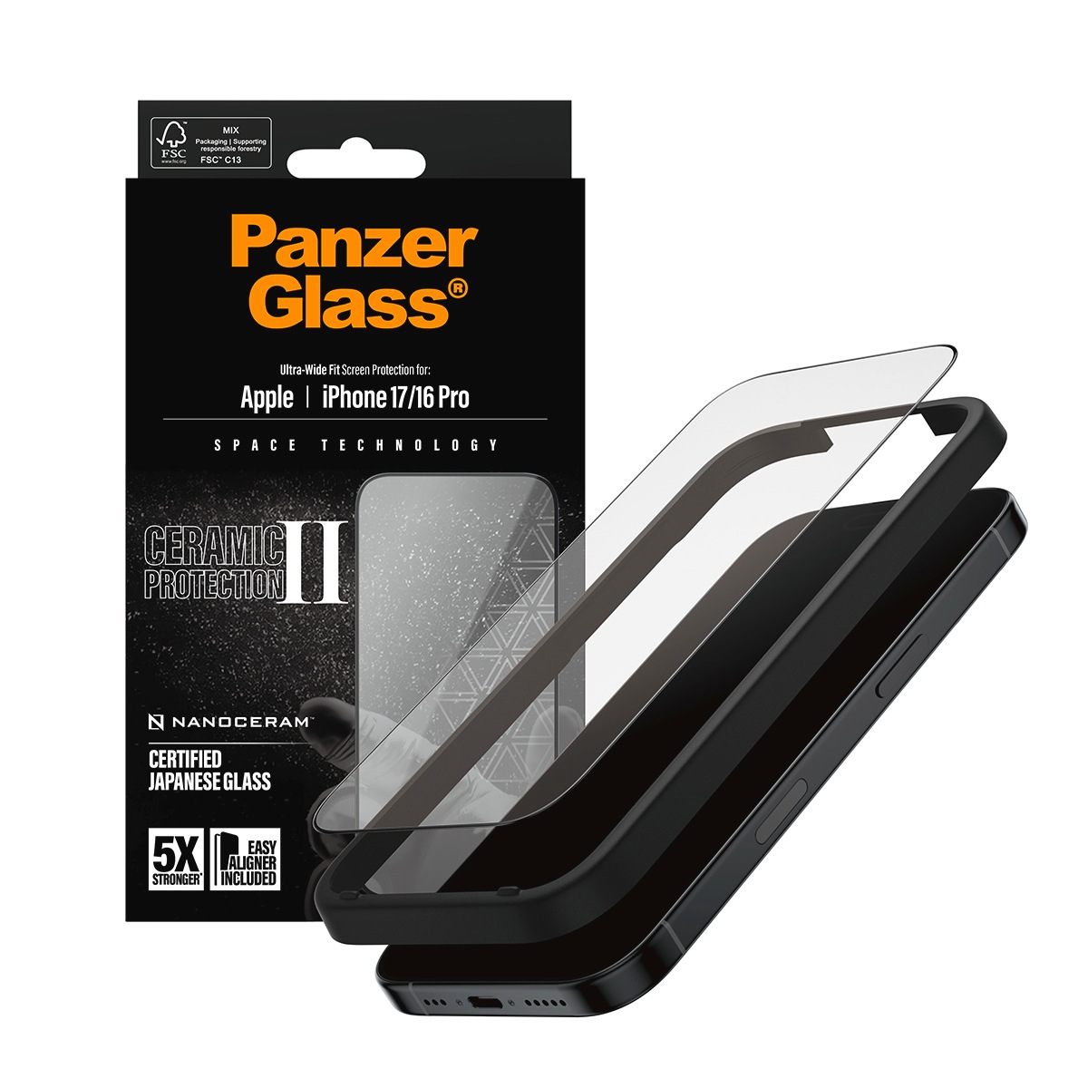 CARE by PanzerGlass Displayschutzglas »Ceramic II Ultra-Wide Fit Screen Protector« für Apple iPhone 17;Apple iPhone 16 Pro Displayschutzfolie, Schutzfolie, Bildschirmschutz, kratz- & stoßfest