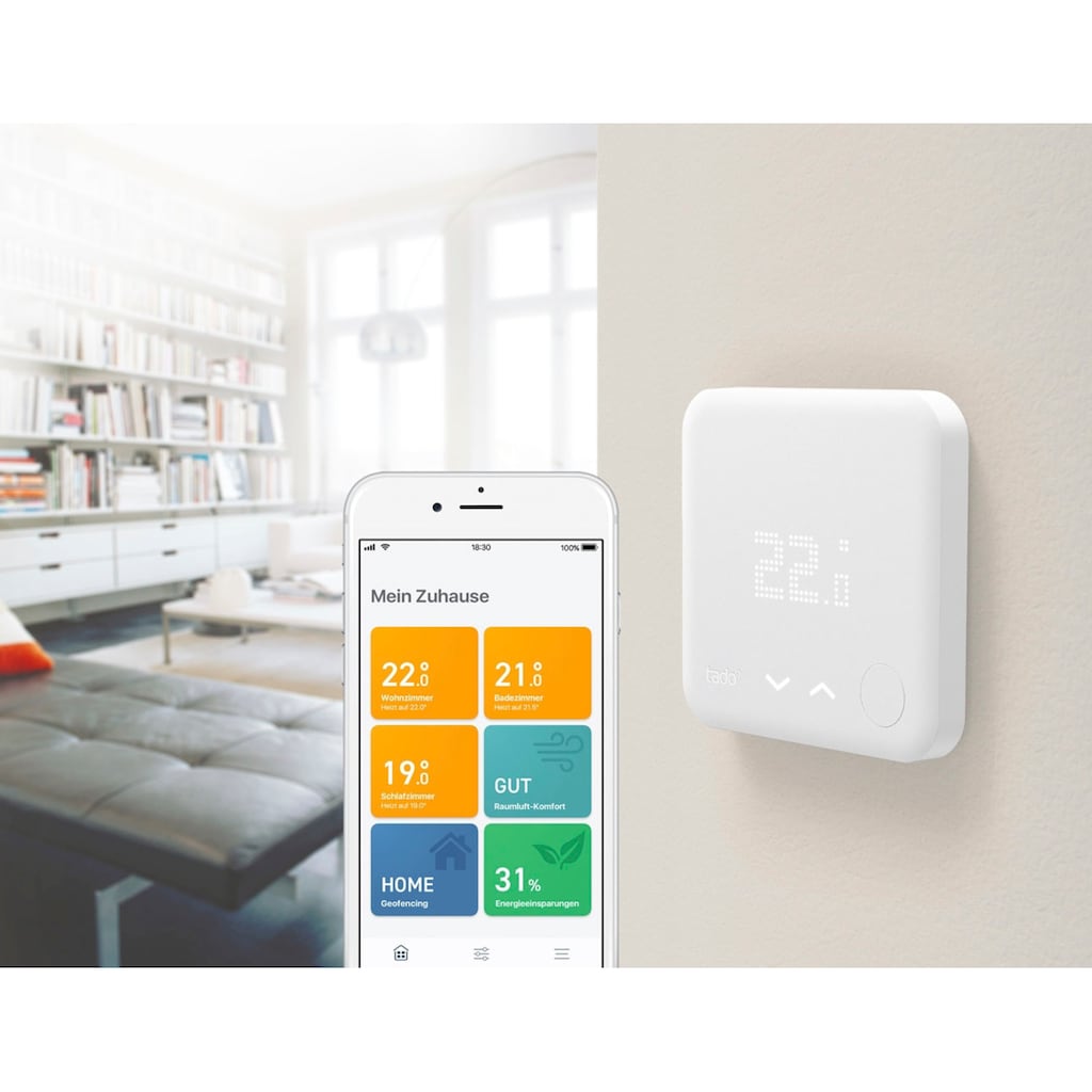 Tado Heizkörperthermostat »Starter Kit - Smartes Thermostat V3+ (Verkabelt) für Heizthermen«