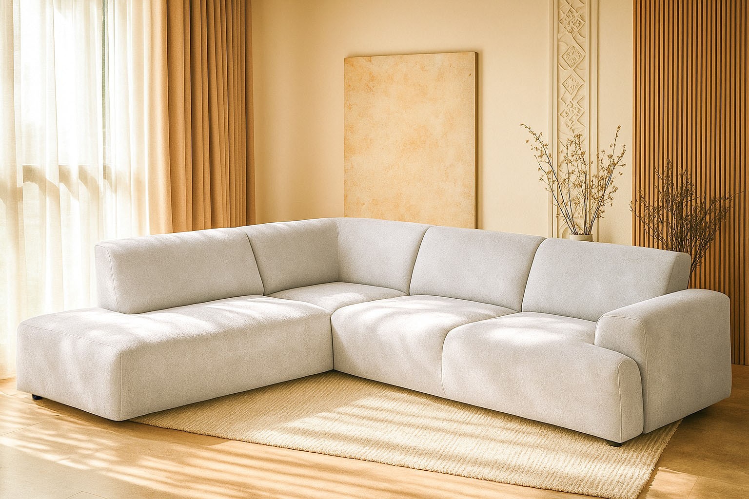 andas Ecksofa »Linkka, Breite 282 cm« L-Form, in einem weichen Chenille-Stoff, mit Wellenunterfederung