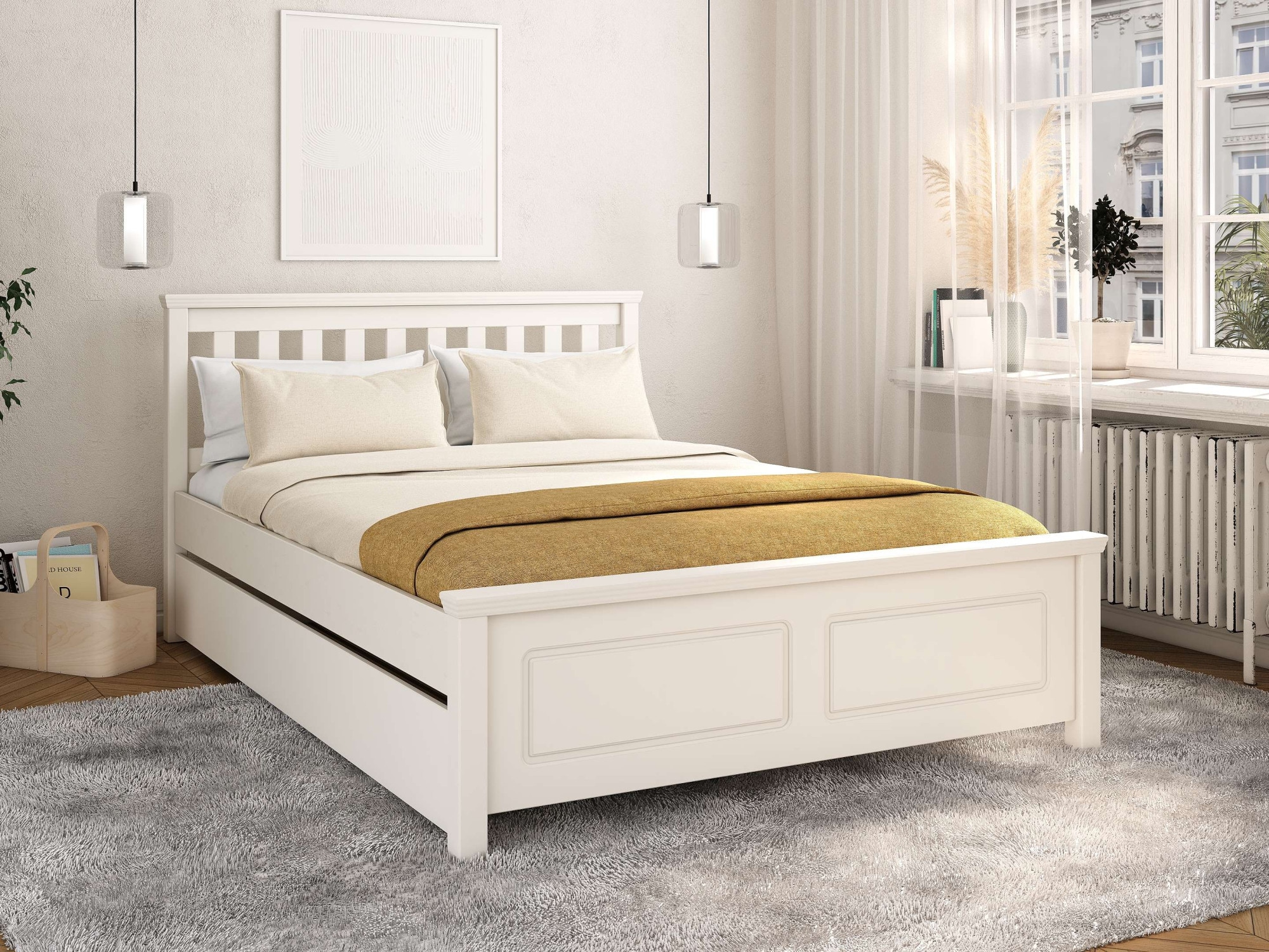 OTTO home Bett »Fredegard, skandinavischer Stil, vielseitig kombinierbar, 2 Breiten« 180er oder 140er Breite,  teilmassiv, Sprossen am Kopfteil, mit Lattenrost, Kassettenoptik