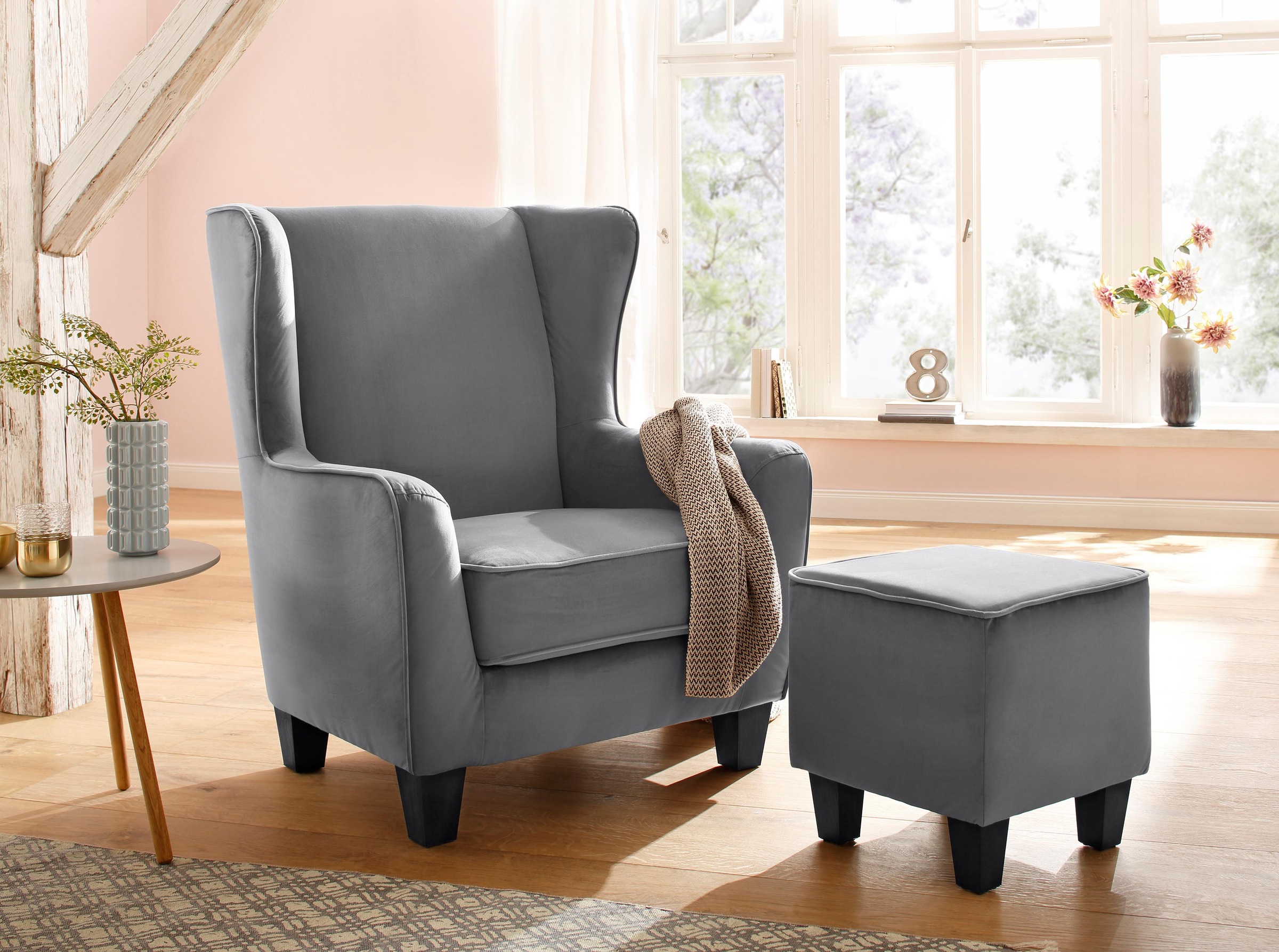 Home affaire Sessel »Ginger«, mit Hocker im Set, Keder, Federkern kaufen