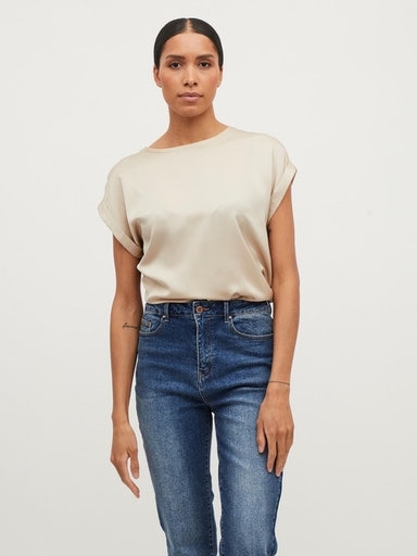 Kurzarmshirt »VIELLETTE S/S SATIN TOP - NOOS«, Satin Optik