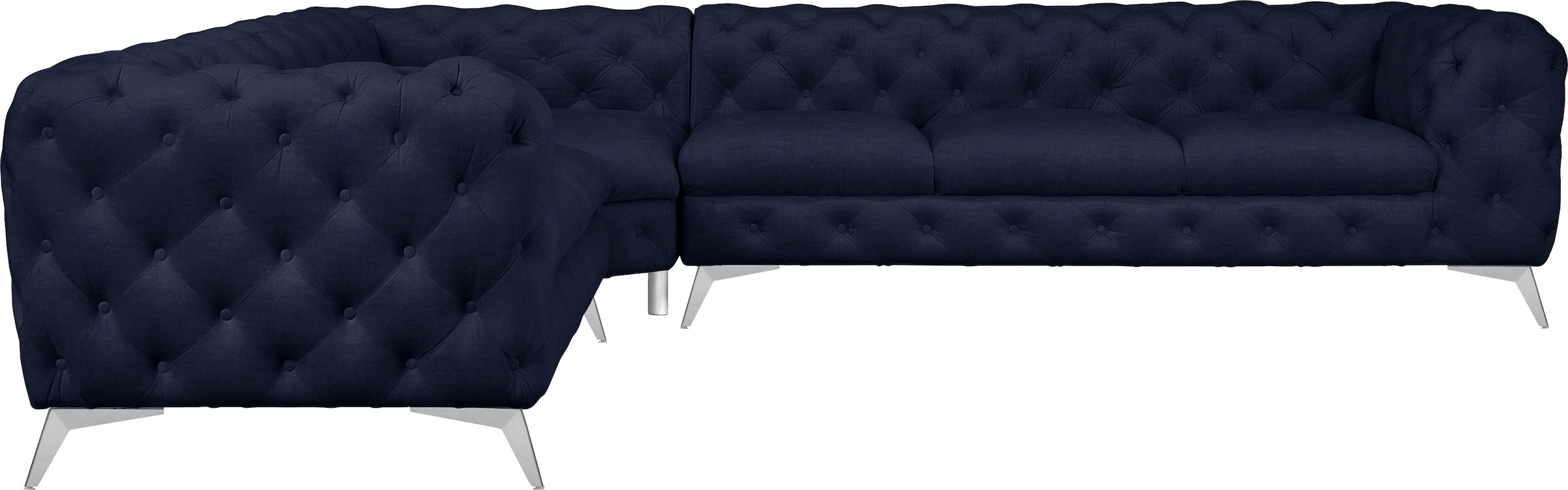 Leonique Chesterfield-Sofa »Ecksofa GLYNIS L-Form mit Wellenunterfederung, Maße B/T/H 323/264/75cm«, aufwändige Knopfheftung, moderne Chesterfield Optik, Fußfarbe wählbar