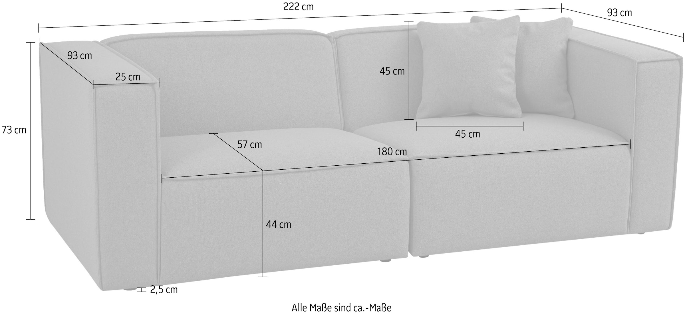 OTTO home 3-Sitzer »Tammie«, Breite 222 cm, Webstoff fein, bodentief, mit Wellenunterfederung