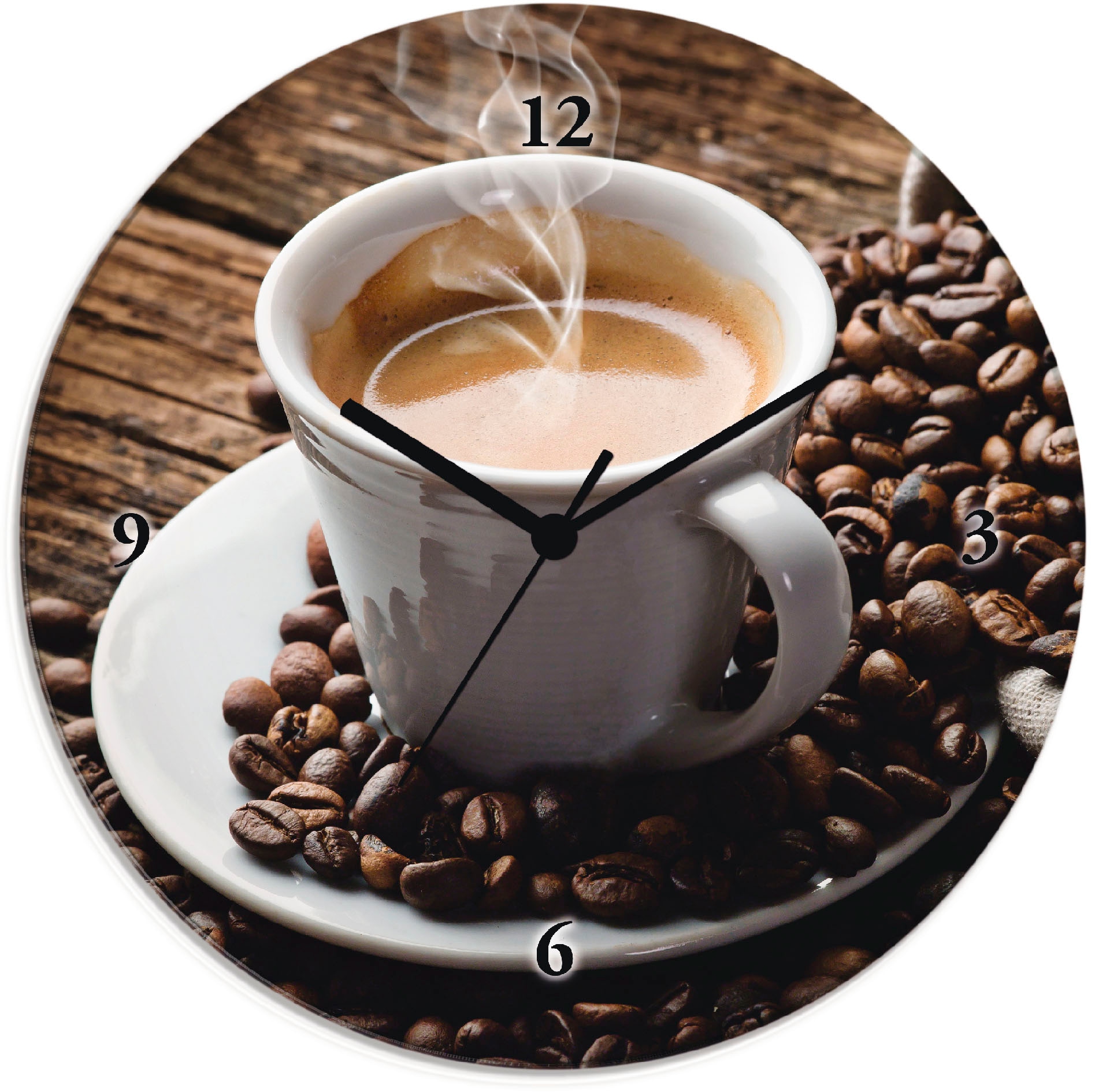 Kaffee«, Artland Wanduhr Quarz- mit Rechnung Funkuhrwerk, lautlos »Heißer Kaffee oder dampfender wahlweise - auf bestellen Tickgeräusche ohne