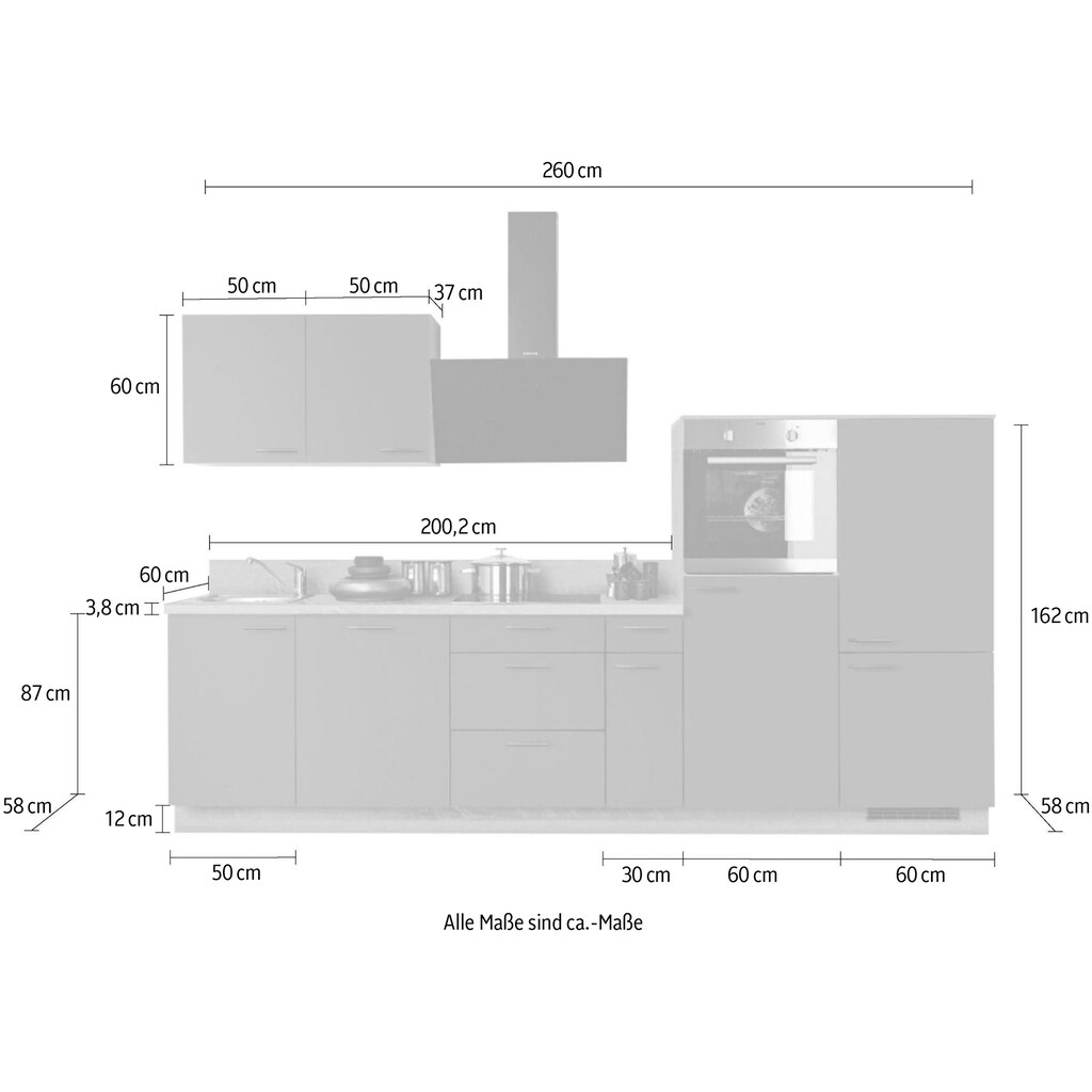 Express Küchen Küchenzeile »Scafa«, ohne E-Geräte, vormontiert, mit Vollauszug und Soft-Close-Funktion, Breite 320 cm