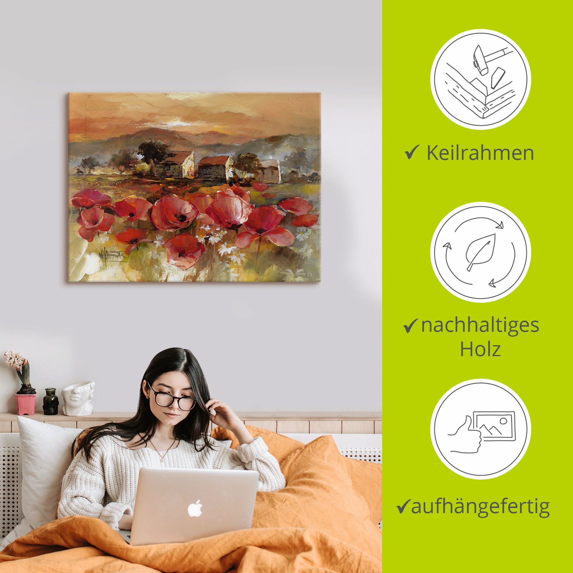 Artland Leinwandbild »Toskana Romantic II« Blumen 1 Stk. tlg. auf Holzrahmen gespannt