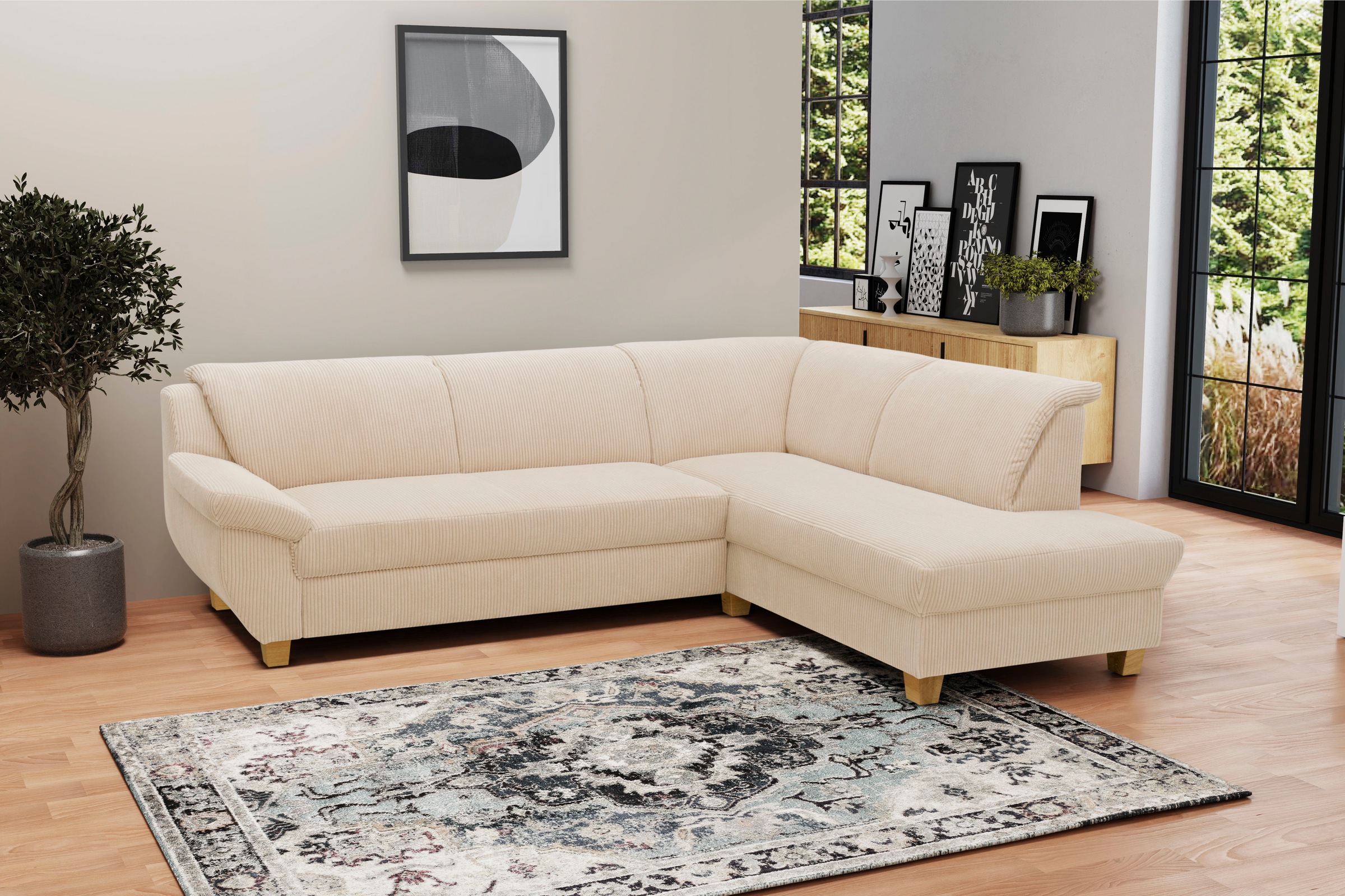 Home affaire Ecksofa »Yesterday zeitlos und elegant, bequeme Armlehnen, L-Form«, wahlweise mit Bettfunktion, auch in Cord