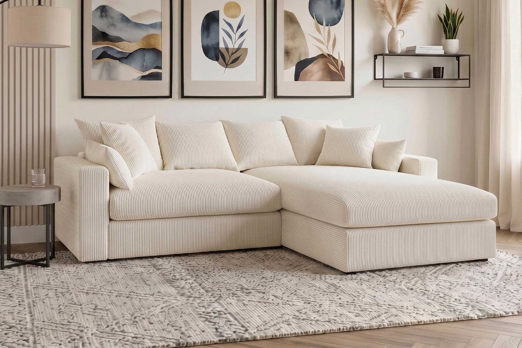 OTTO home Ecksofa »Cosy Lounge L-Form, Breite 268 cm« Mega-Sofa mit Cordstoff bezogen, mit Federkern & 5 Zierkissen