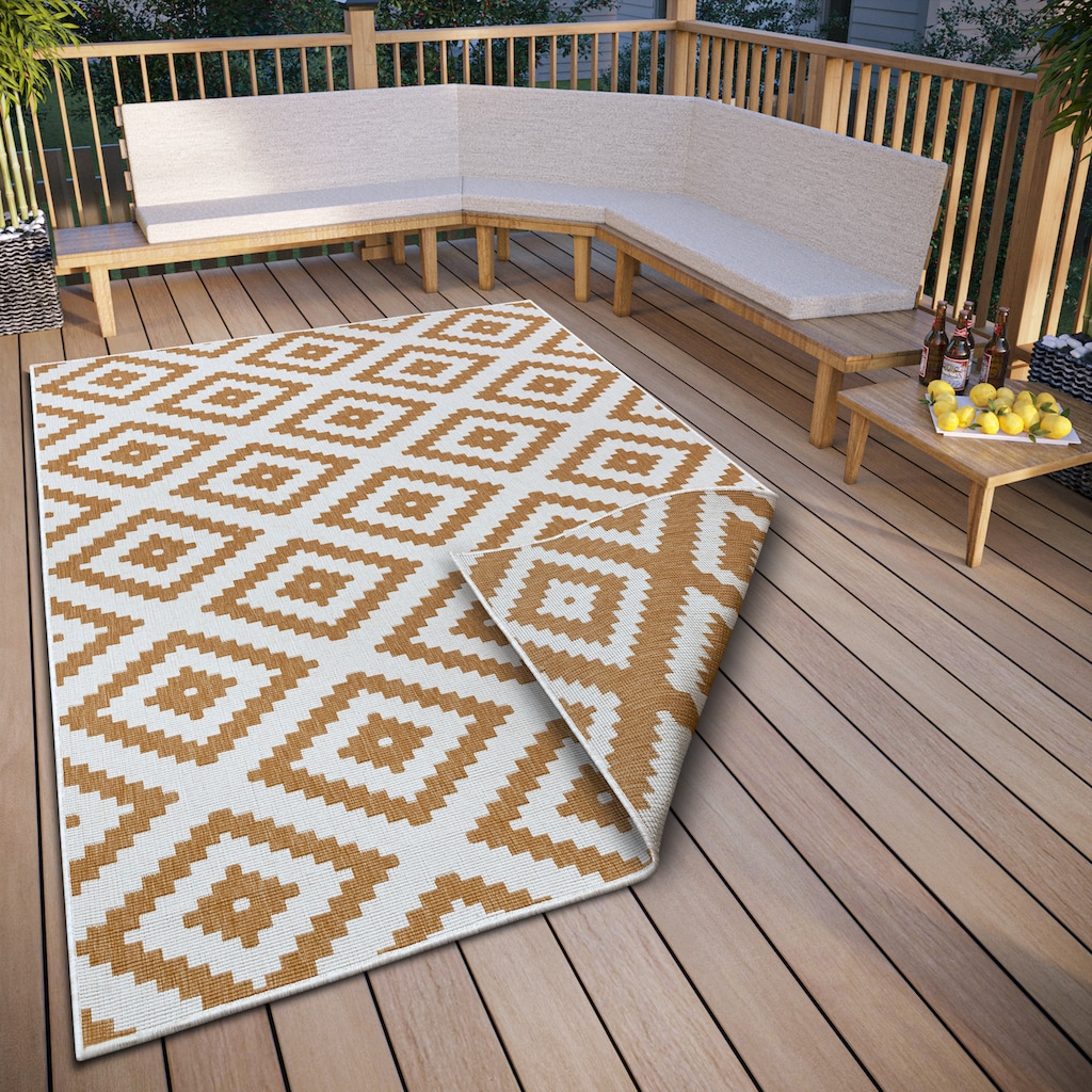 NORTHRUGS Teppich »Malta Wendeteppich«, rechteckig, In-& Outdoor, Wetterfest, Balkon, Rautenmuster, Wohnzimmer,Wasserfest