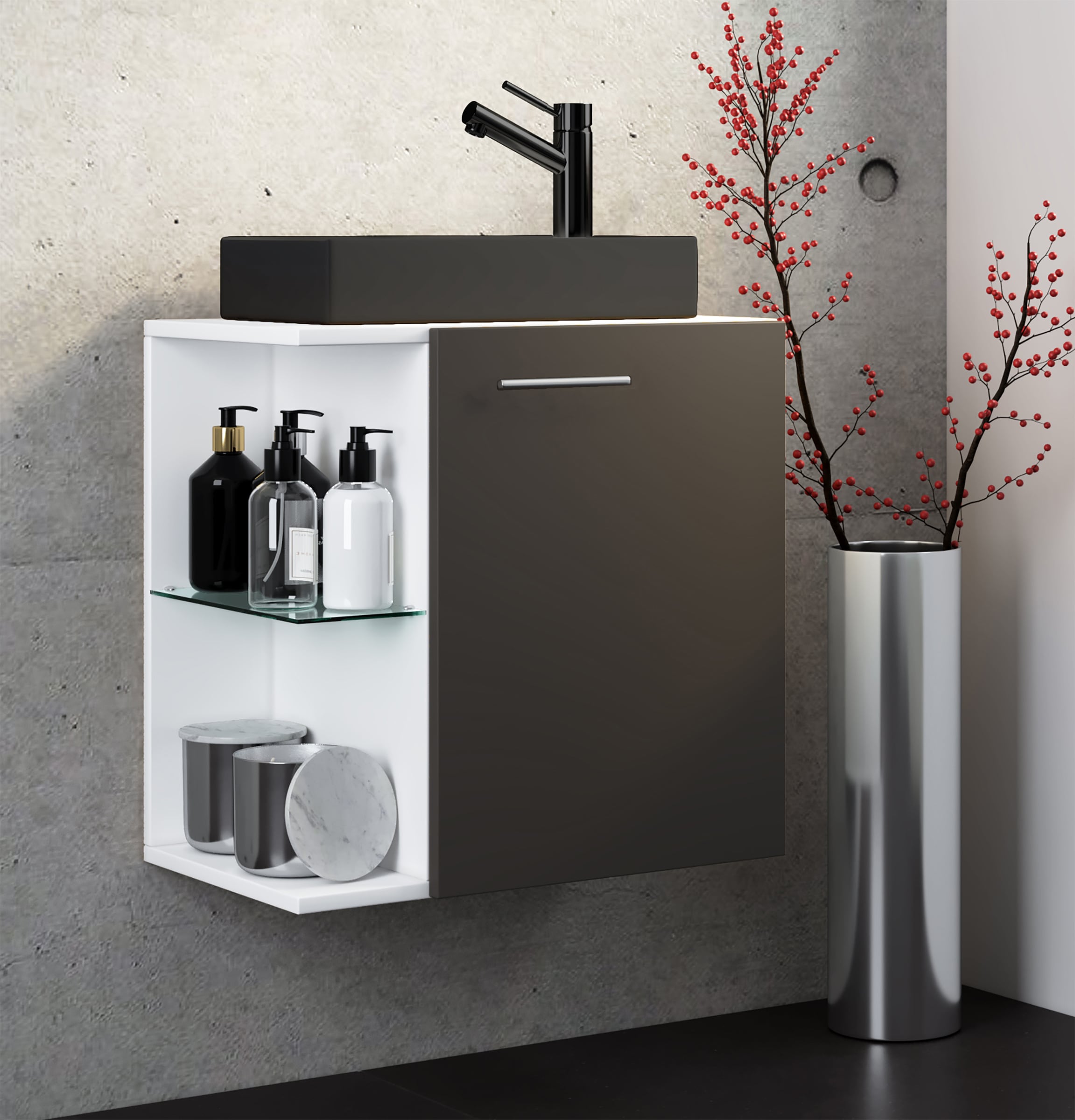 VCM Waschtisch »2-tlg Waschtisch Hausa Toilette schmal Schwarz« 2 Stk. tlg.