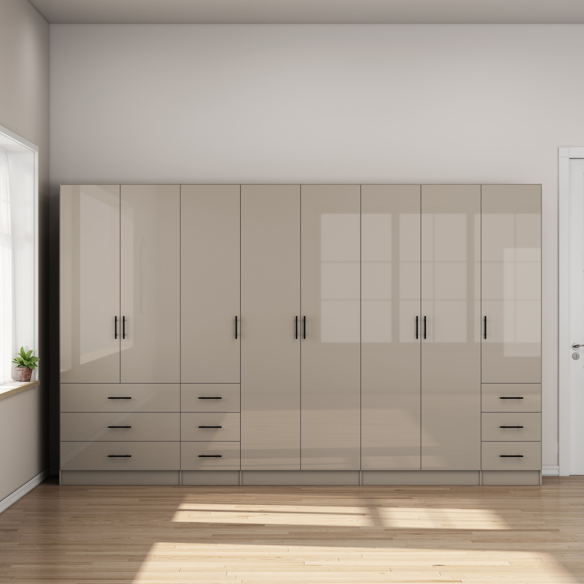 OTTO home Kleiderschrank »Trento Schlafzimmerschrank Garderobe hochglanz« Schrank mit 8 Türen und 9 Schubladen, hochglänzende Fronten