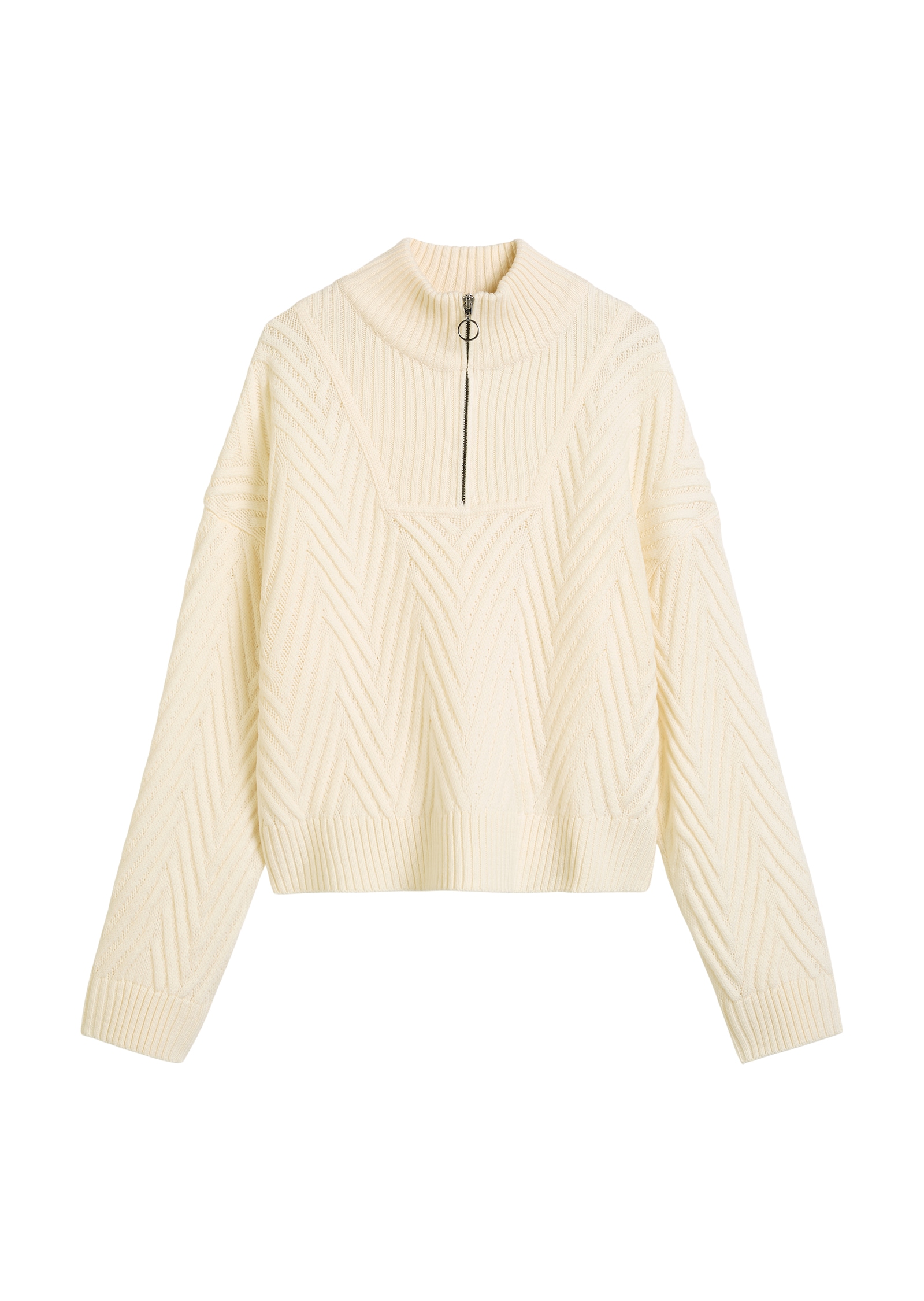 Marc O'Polo DENIM Troyer relaxed fit aus weichem Schurwolle-Mix, 3D-Zickzack-Design