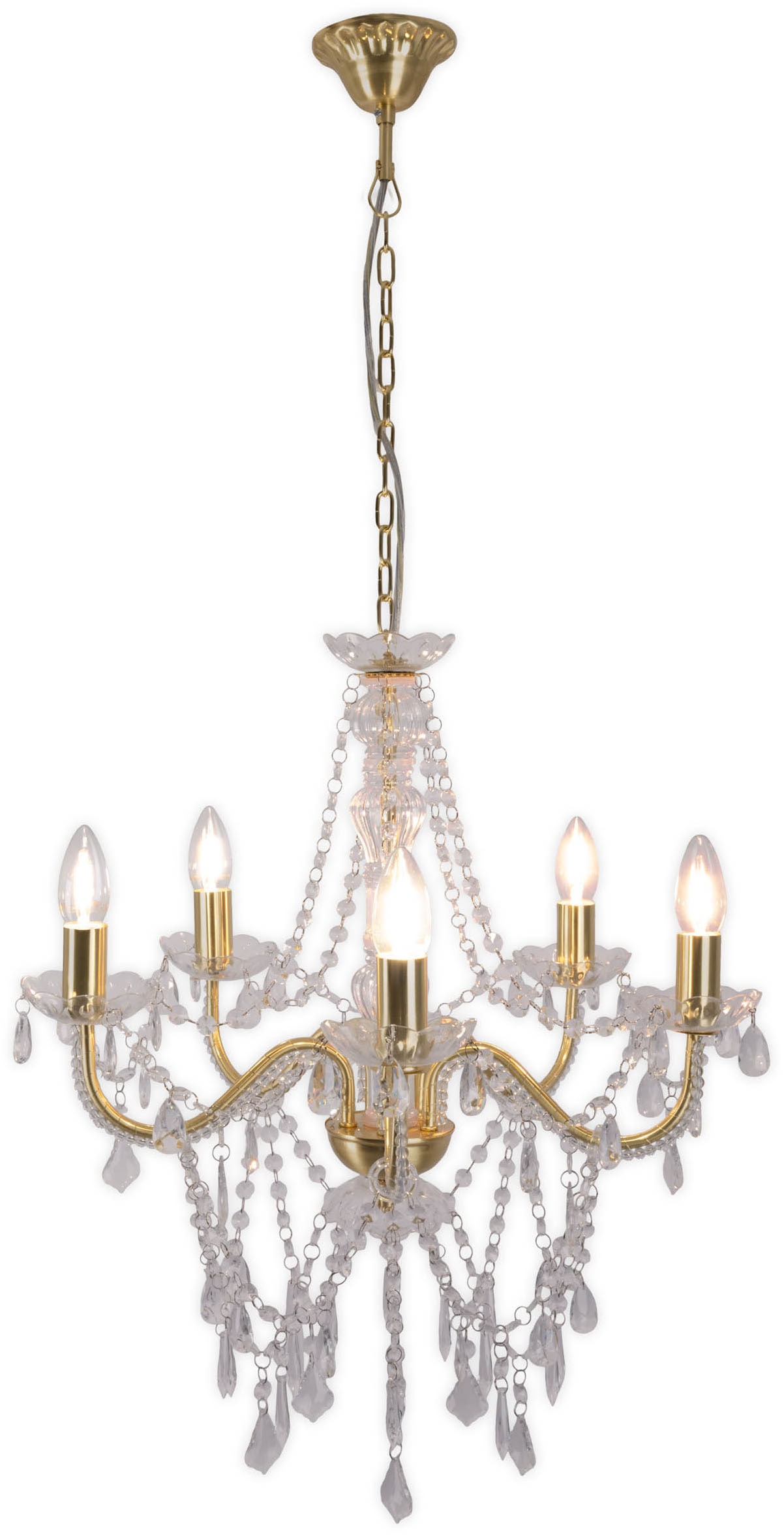 näve Kronleuchter »Cecilia« E14 1 Stk. 5flg., Kristallbehang aus Acryl, exkl. Leuchtmittel E14, D: ca. 52cm