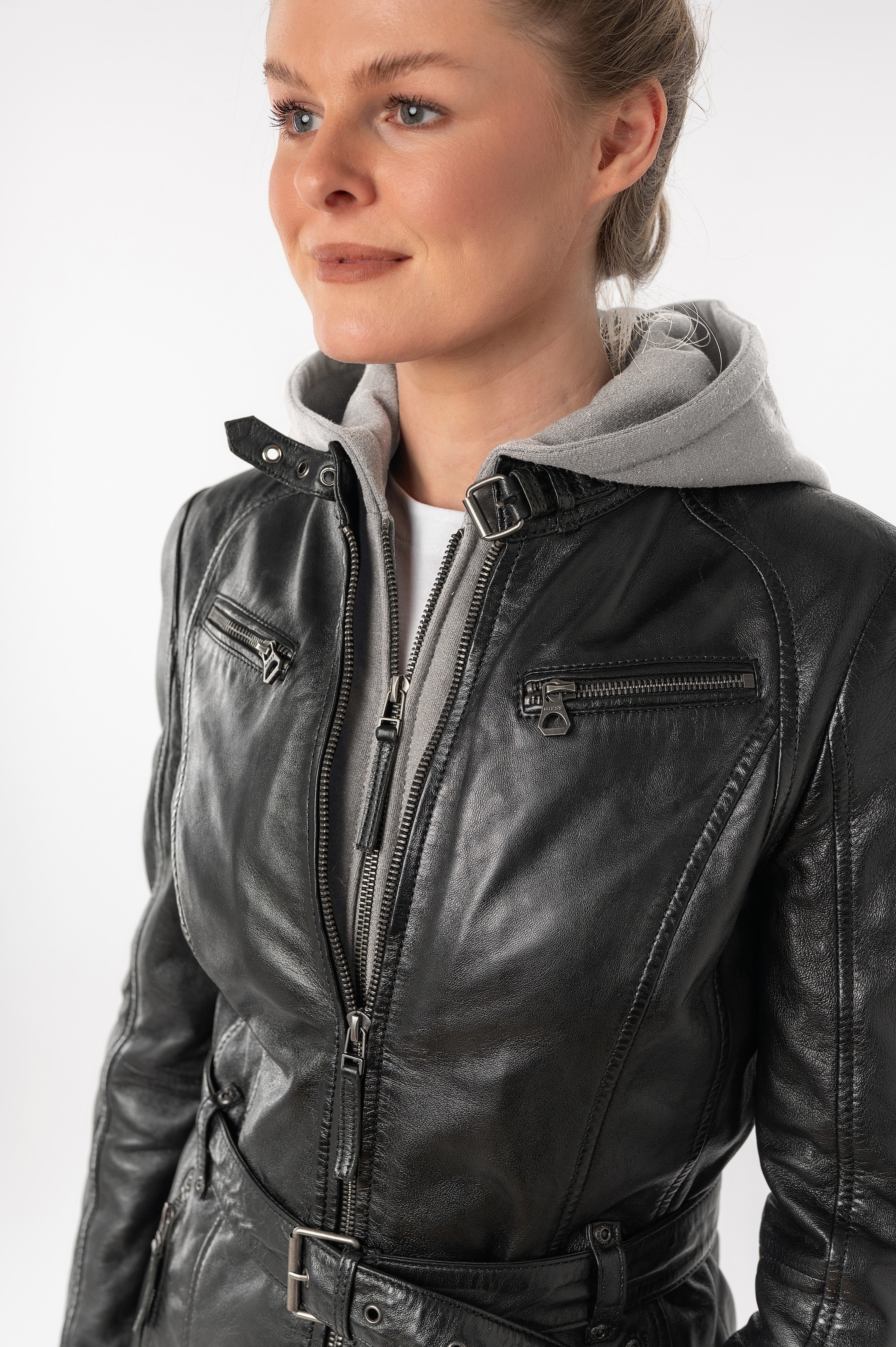 Mauritius Ledermantel »BENTE2« mit Gürtel,  lange Lederjacke mit Gürtel & abnehmbarem Kapuzen-Inlay