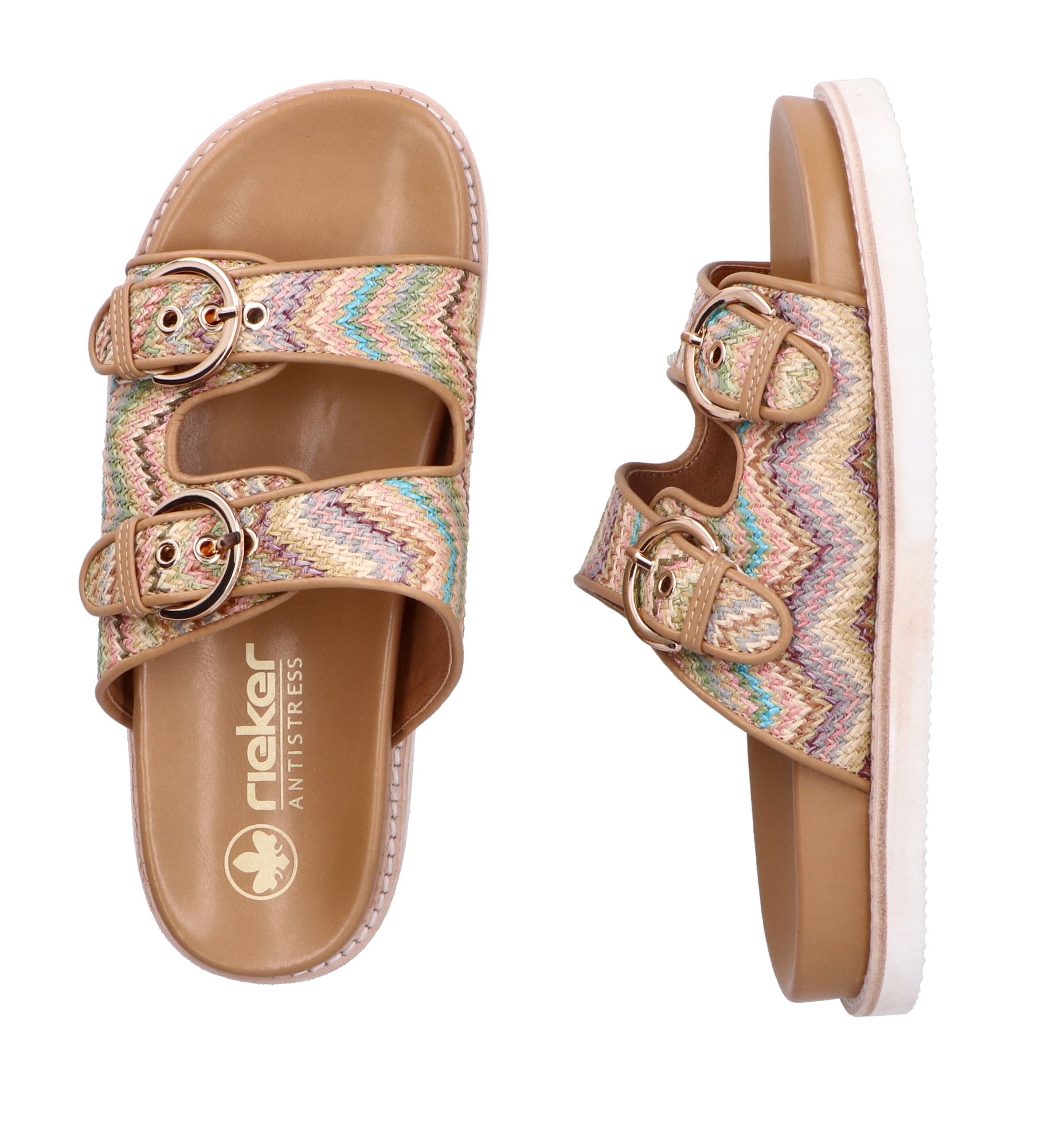 Rieker Pantolette, Sommerschuh, Strandschuh, Urlaubsschuh, Schlappen in Flecht-Optik