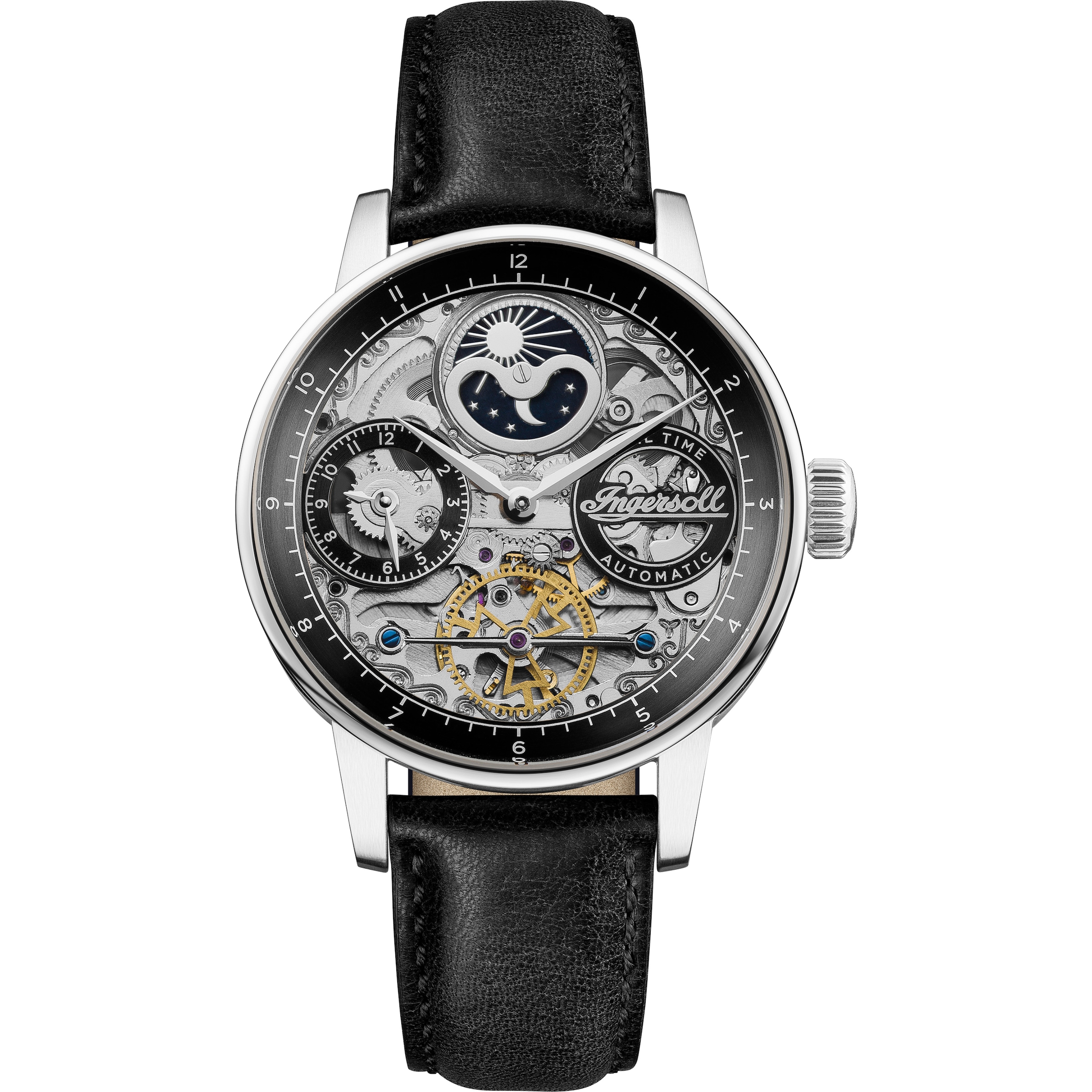 Ingersoll Automatikuhr »The Jazz« Armbanduhr, Herrenuhr, Mechanische Uhr, Lederarmband, analog, Dualzeit