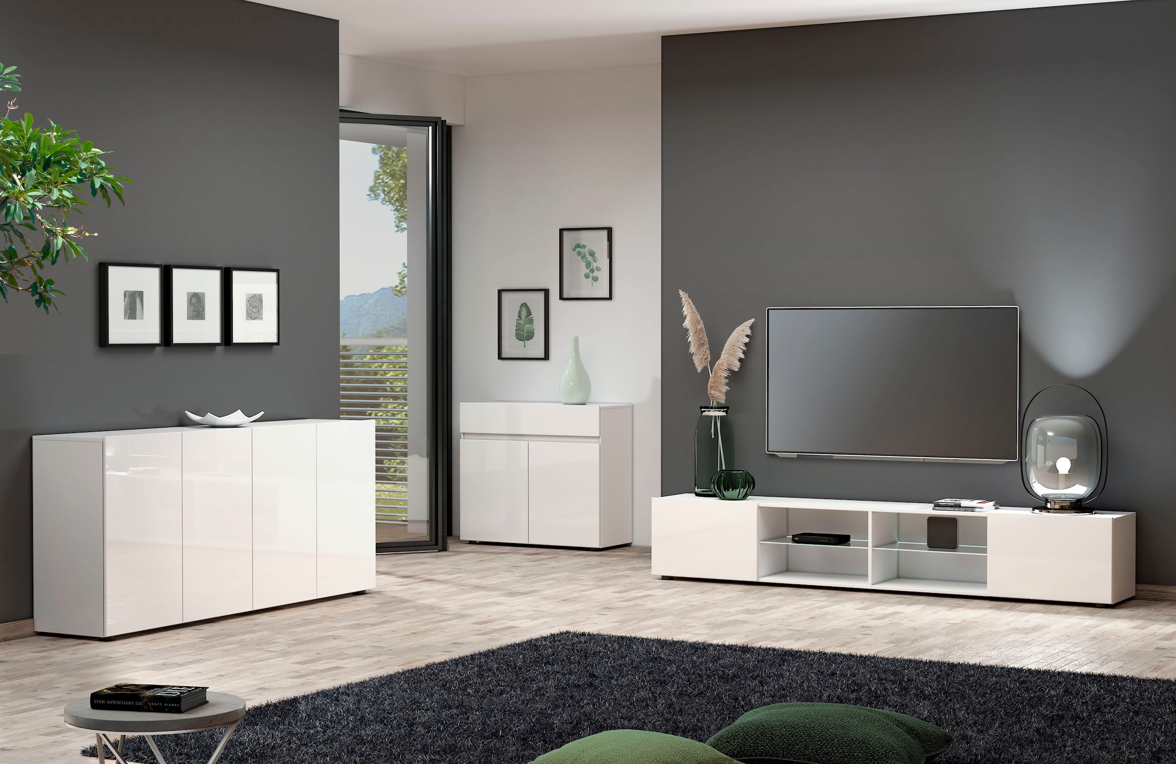 Home affaire Sideboard »MISTER- Sideboard, Anrichte, Kommode, Made in Italy, 4 Fächer« Kommode mit 4 Türen, komplett Hochglanz lackiert, Breite 180cm
