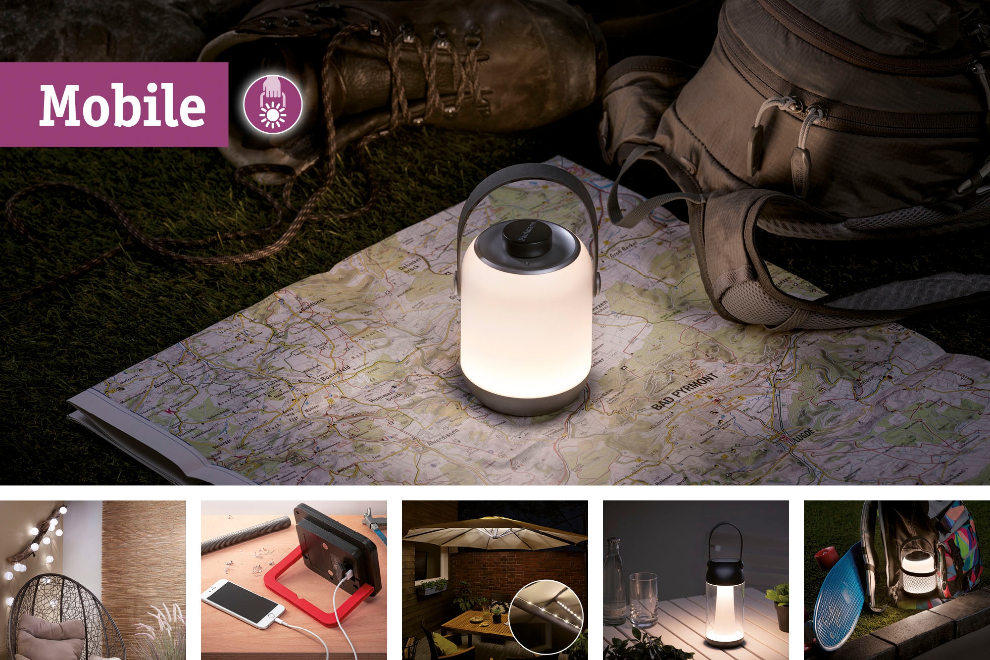 Paulmann Tischleuchte »Outdoor Mobile Tischleuchte Clutch IP44 3000K 1,6W 5V dimmbar«, ladbar mit USB