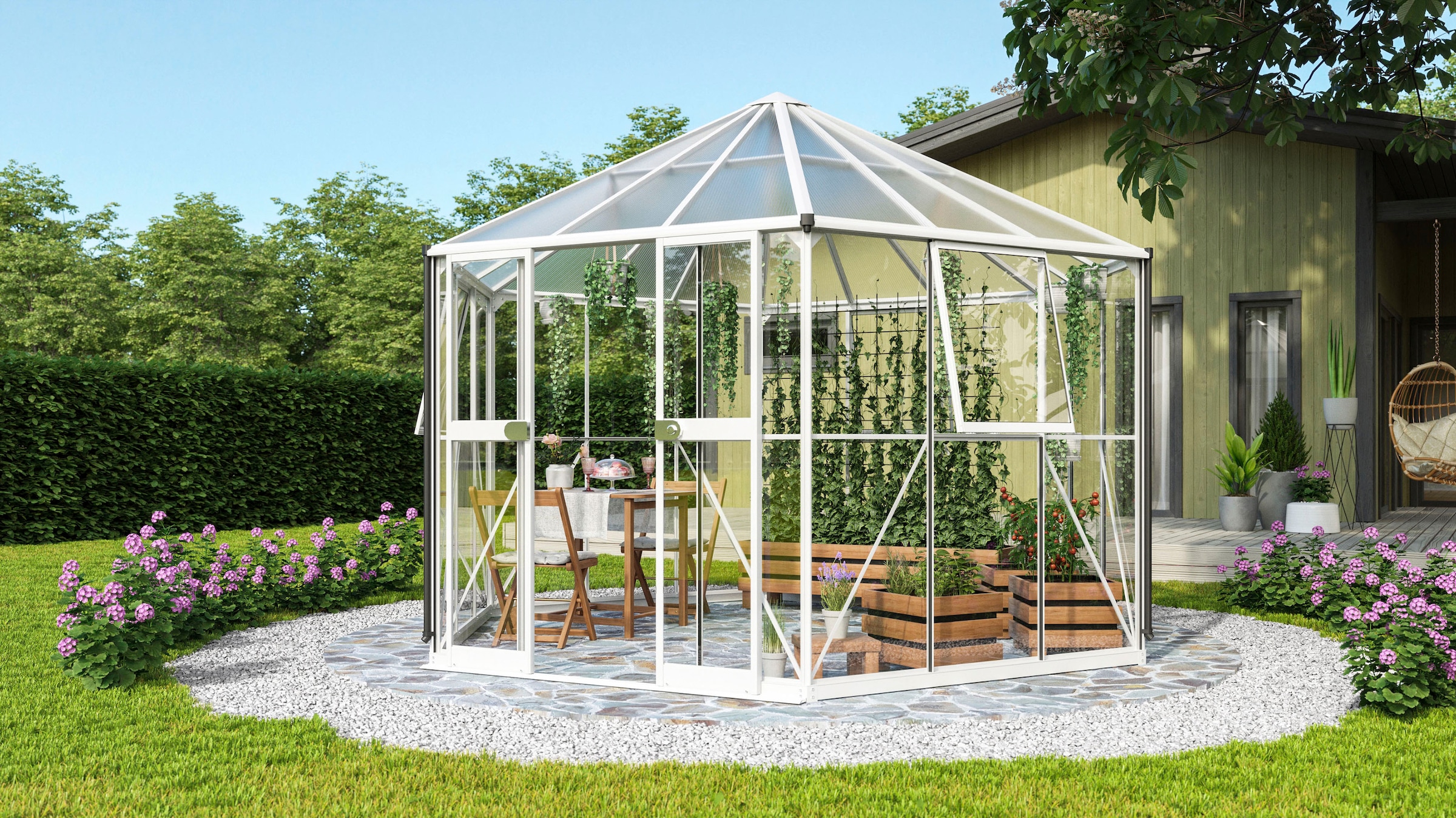 Vitavia Gewächshaus »Pi 9000, mit Stahlfundamentrahmen« Alu-Profile,3 mm Sicherheitsglas, Dach 6 mm Hohlkammerplatten