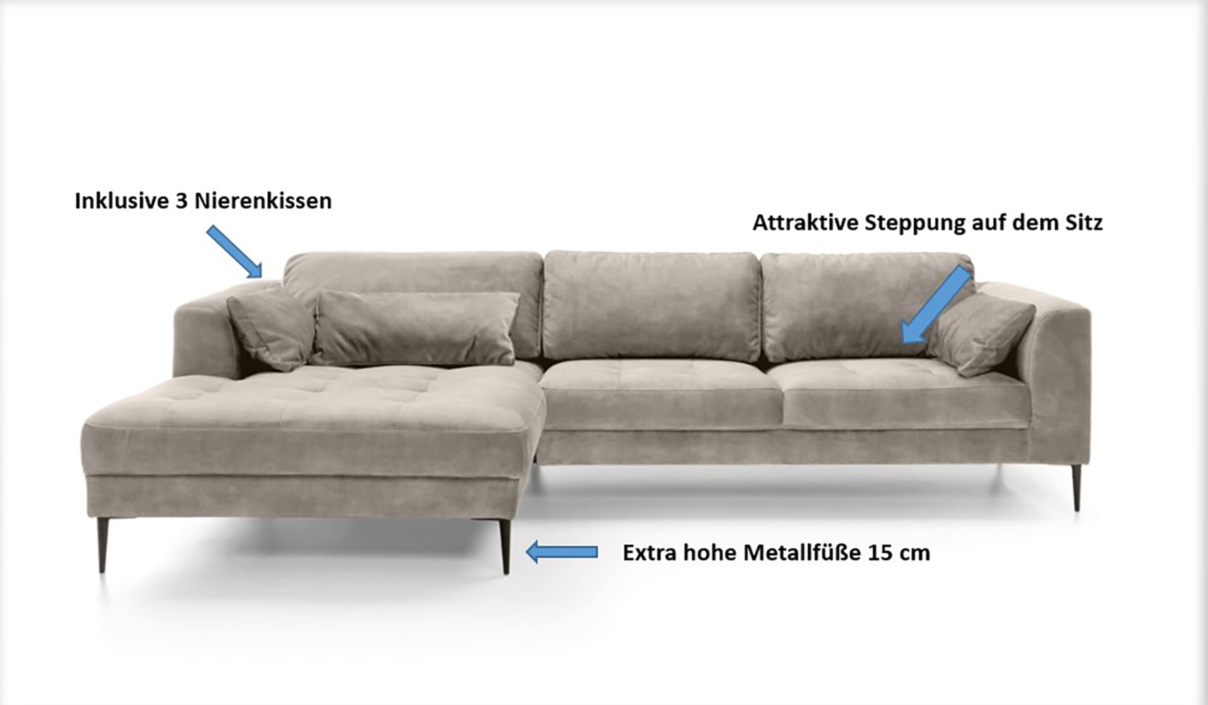 TRENDMANUFAKTUR Ecksofa »Luzi, wahlweise mit Schlaffunktion & Bettkasten. OTTOs Choice, L-Form«, Designsofa mit tollem Sitzkomfort, Metallfüße schwarz, Breite 280 cm
