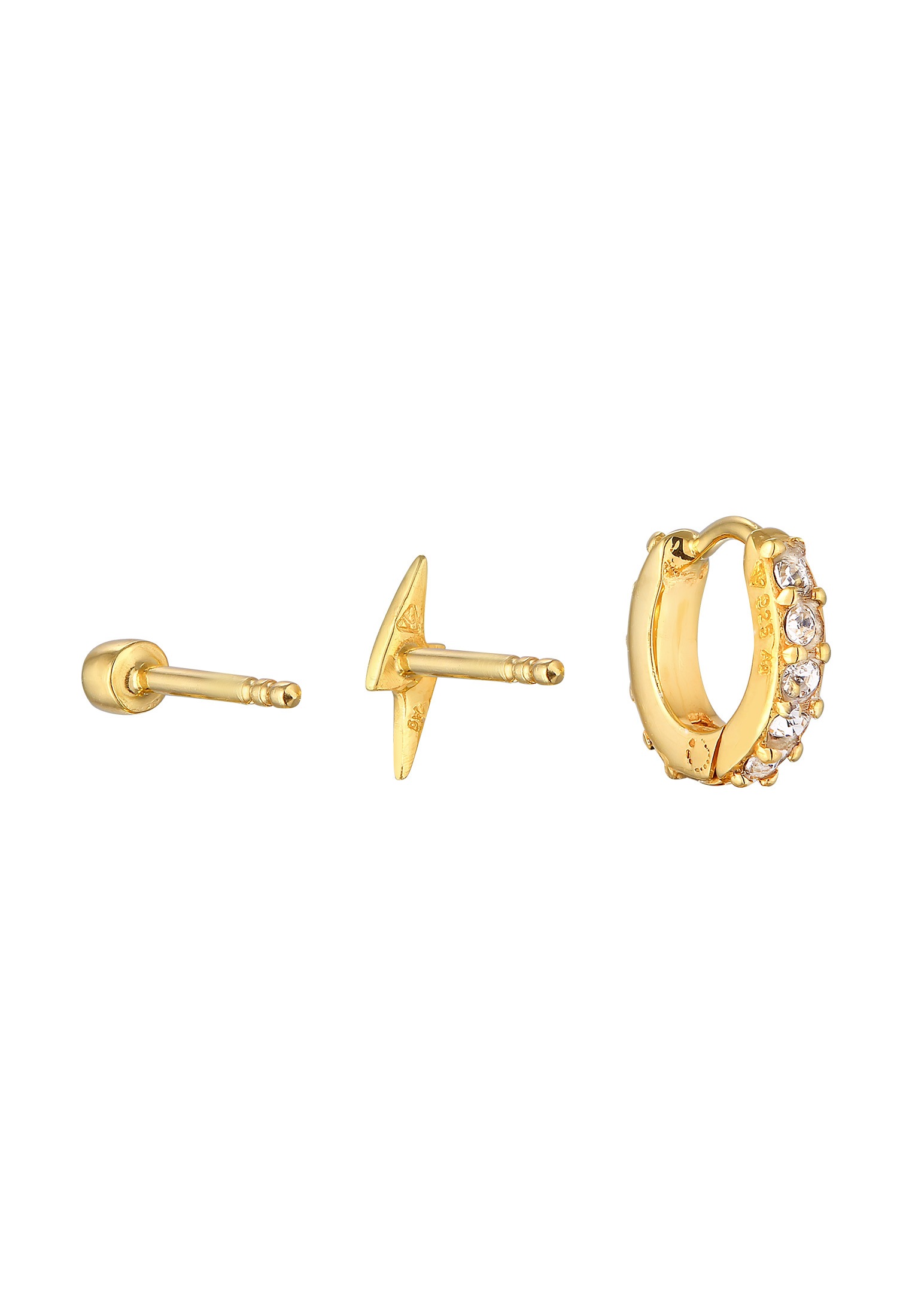 Elli Piercing-Set »Ohrringe Kristalle Blitz Creole 3er Set 925 Silber«