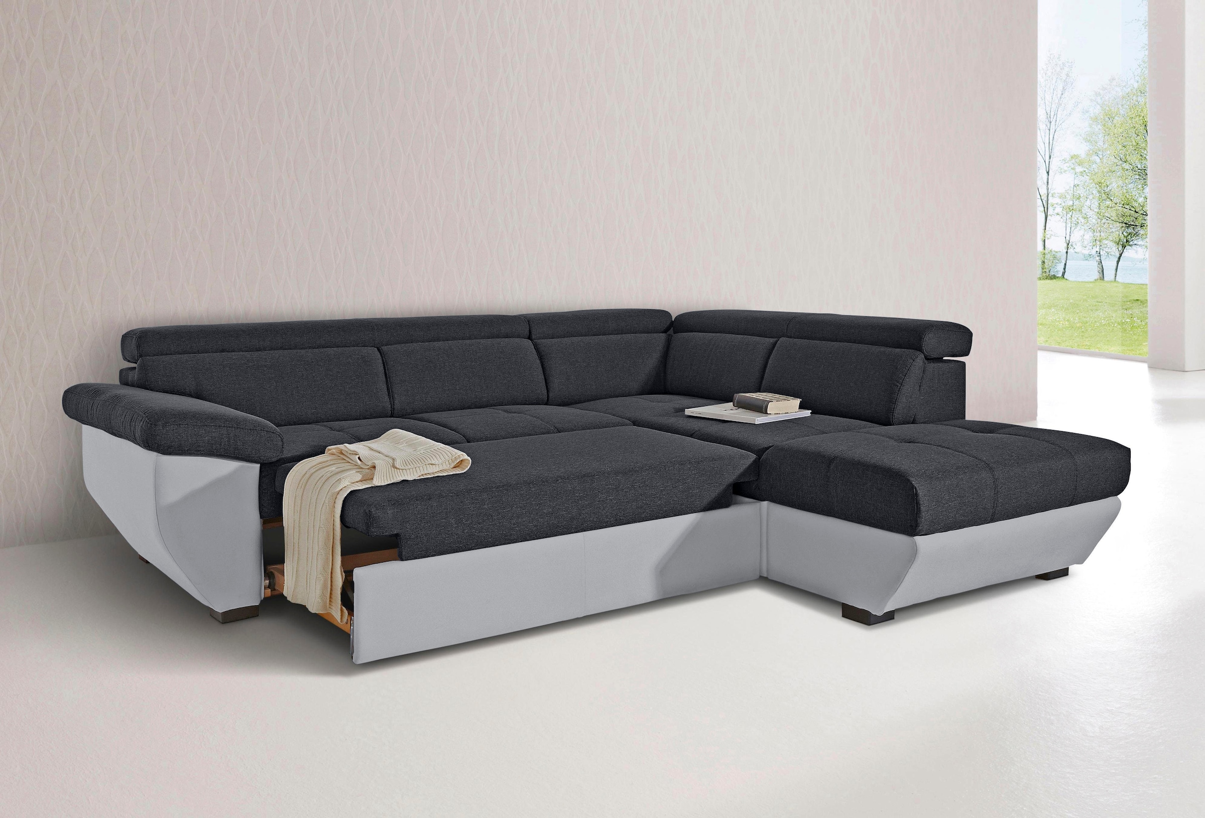 COTTA Polstergarnitur »Speedway L-Form«, (Set), Set bestehend aus: Ecksofa mit Kopfteilverstellung & Hocker