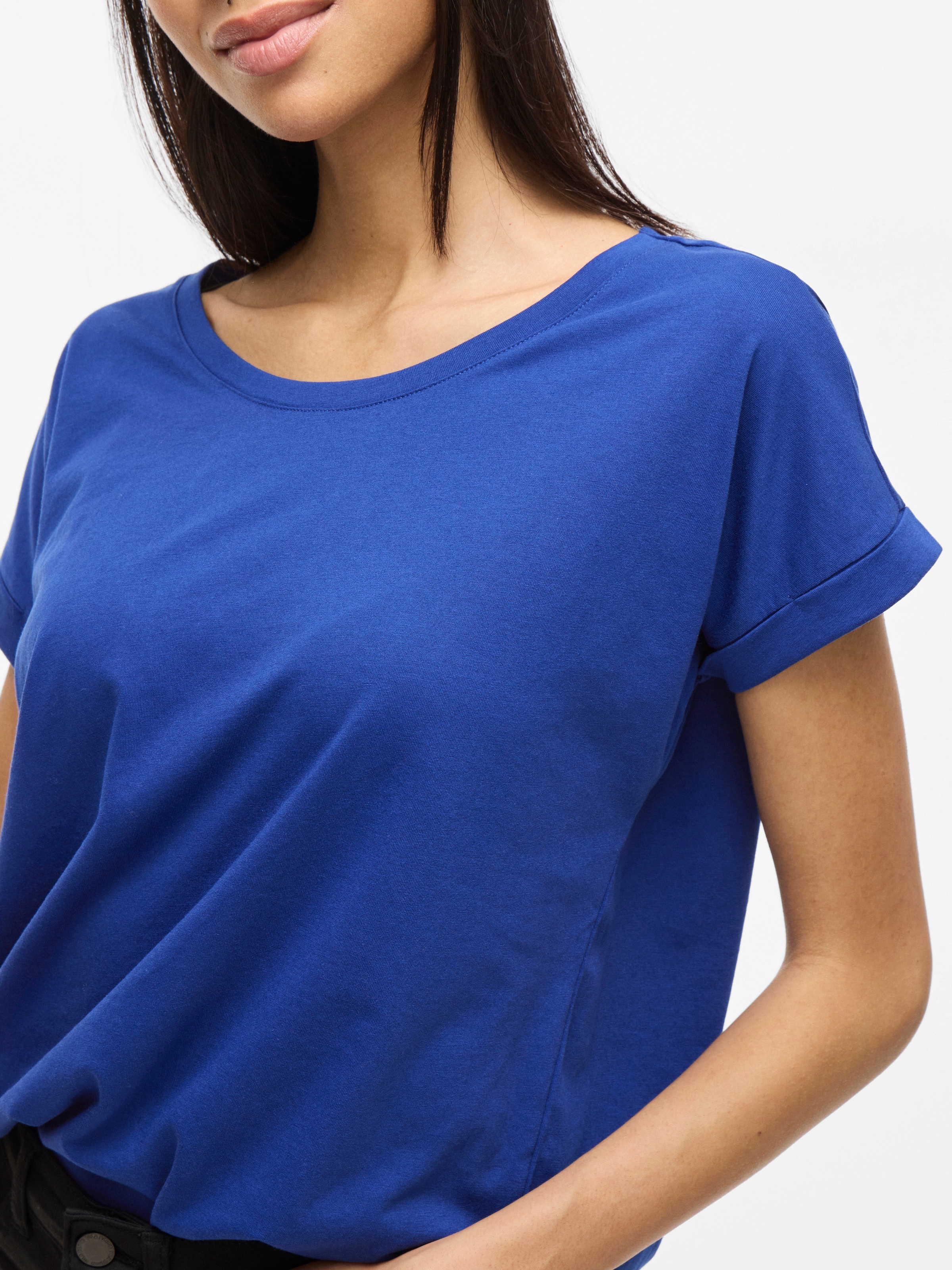 Vila Rundhalsshirt »VIDREAMERS NEW PURE T-SHIRT/SU-NOOS«, Basic Damen-T-Shirt mit Rundhalsausschnitt und umgeschlagenen Ärmeln