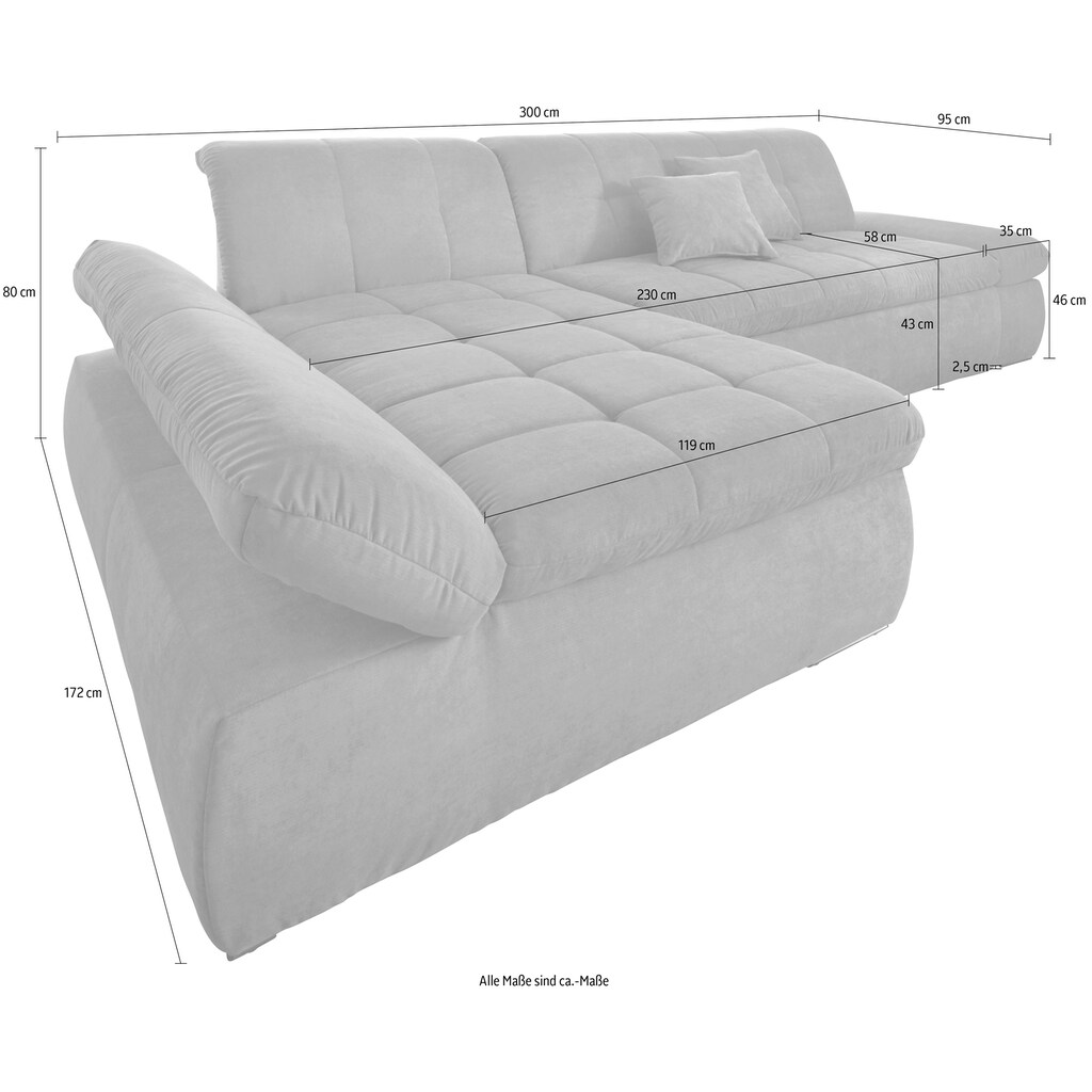 DOMO collection Ecksofa »NMoric XXL, B/T/H: 300/172/80cm, Revamierenabschluss«