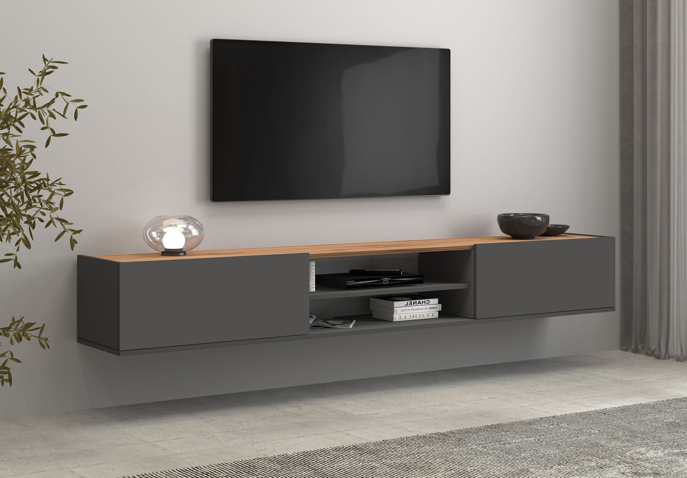 INOSIGN Lowboard »Garda,Lowboard,TV-Kommode,TV-Möbel,TV-Bank«, stehend und hängend mit 2 Klappen, 1 Einlegeboden, Breite 210 cm