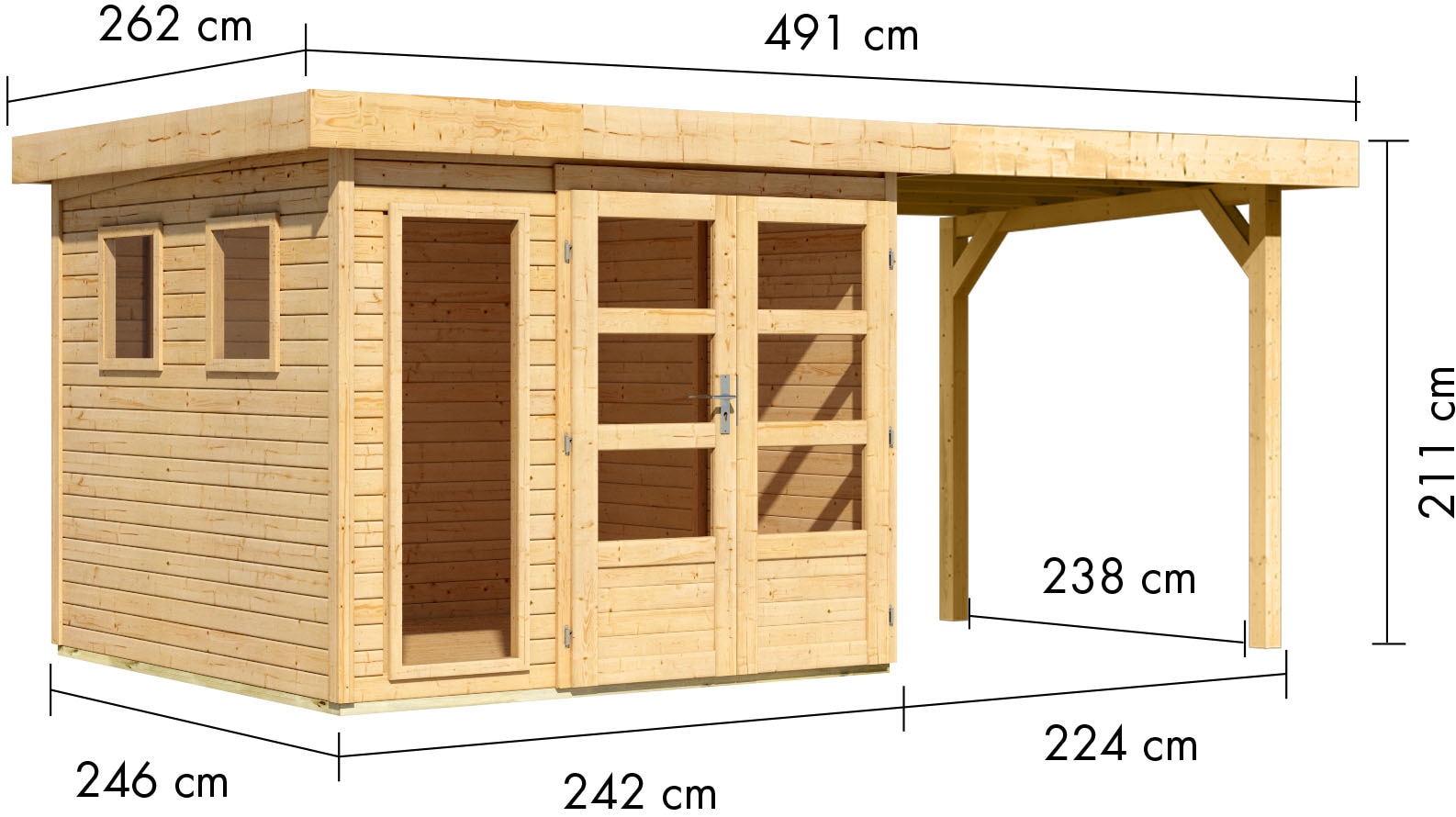 Karibu Gartenhaus »Langesee 3,5 mit Anbaudach« aus hochwertiger nordischer Fichte mit wasserabweisender Profilierung
