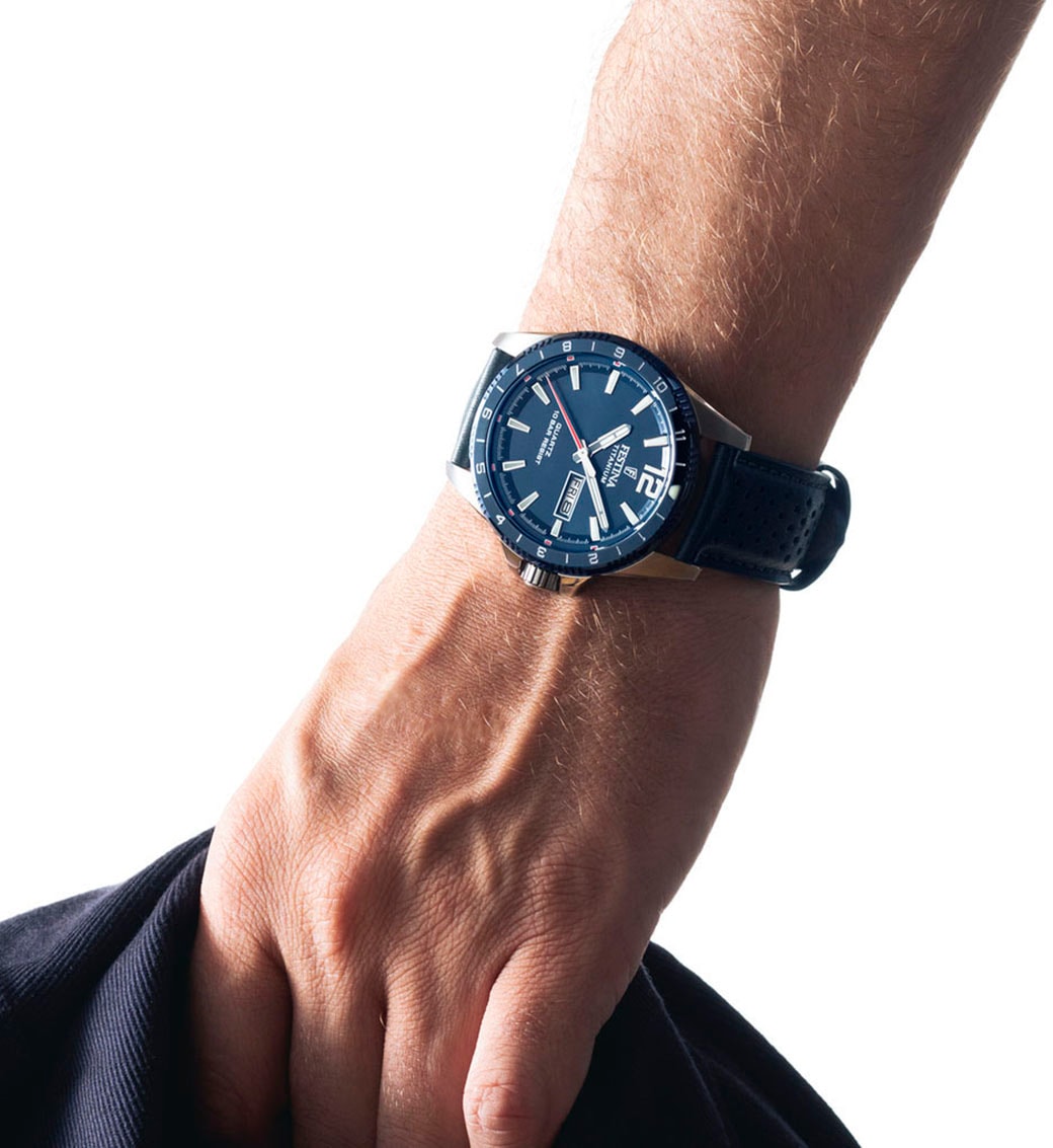 Festina Quarzuhr »Calendario Titanium« Armbanduhr, Herrenuhr, Lederarmband, analog, Tag, Wochentag