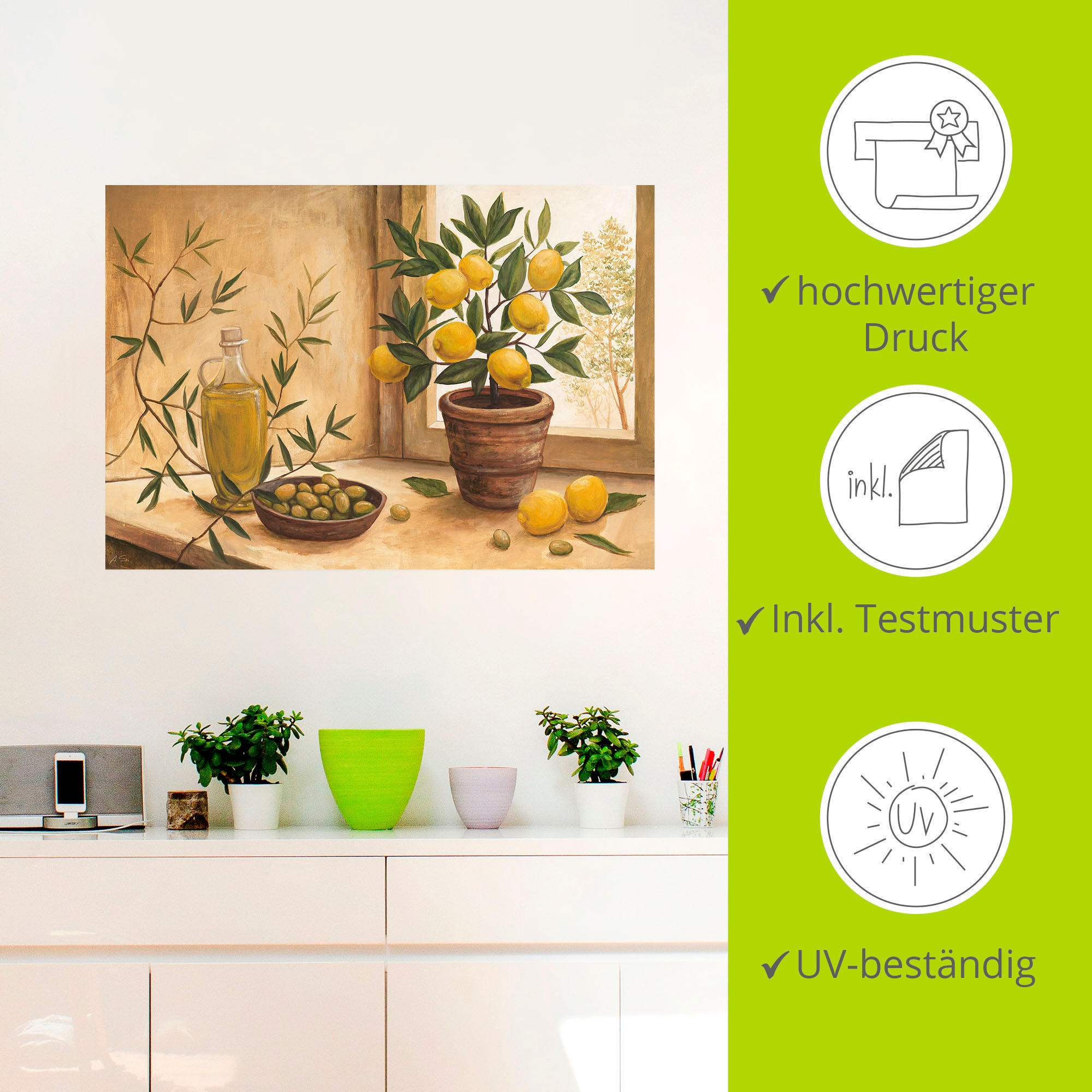 Artland Wandbild »Oliven und Zitronen«, Arrangements, (1 St.), als Alubild, Outdoorbild, Leinwandbild, Poster, Wandaufkleber