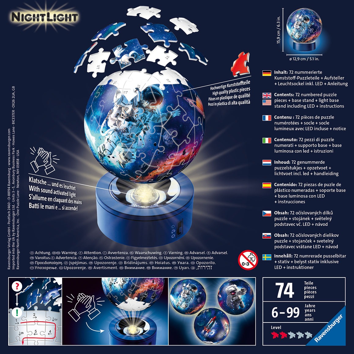 Ravensburger Puzzleball »Nachtlicht Astronauten im Weltall«, mit Leuchtsockel inkl. LEDs; FSC® - schützt Wald - weltweit