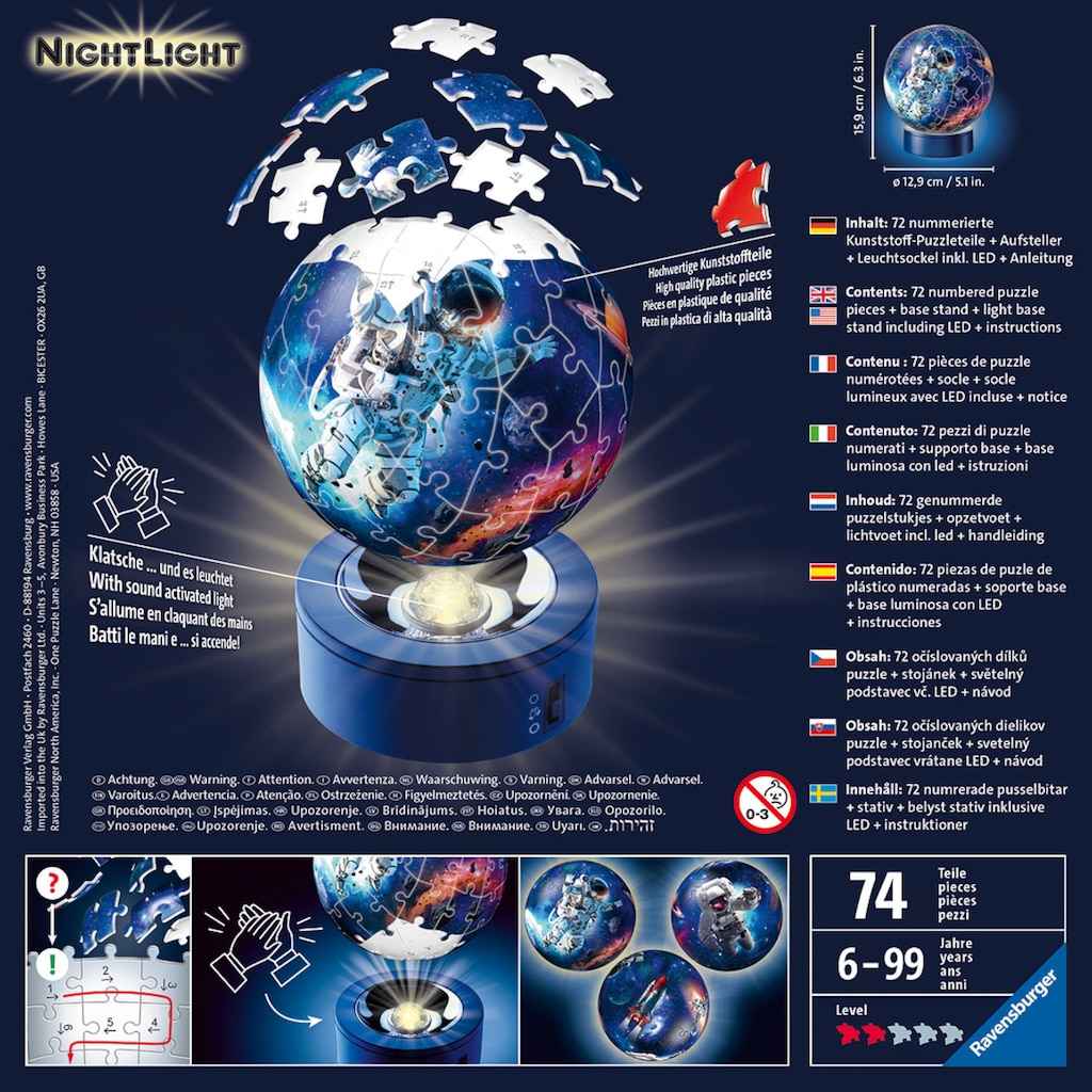 Ravensburger Puzzleball »Nachtlicht Astronauten im Weltall«, mit Leuchtsockel inkl. LEDs; FSC® - schützt Wald - weltweit
