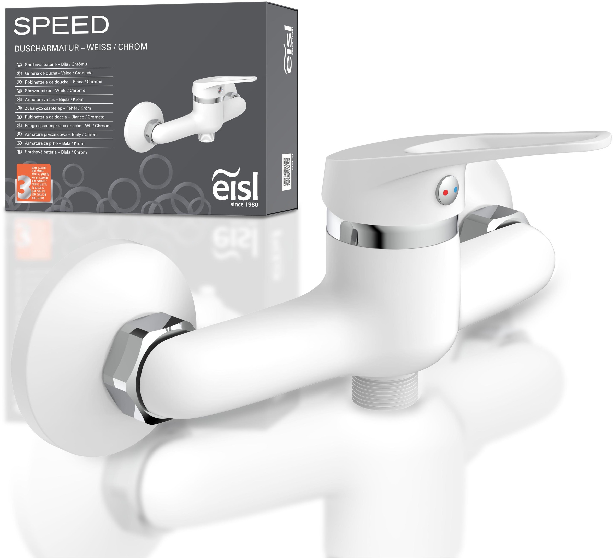 Eisl Duscharmatur "SPEED" Wasserhahn Bad, Mischbatterie Dusche in Weiß/Chrom