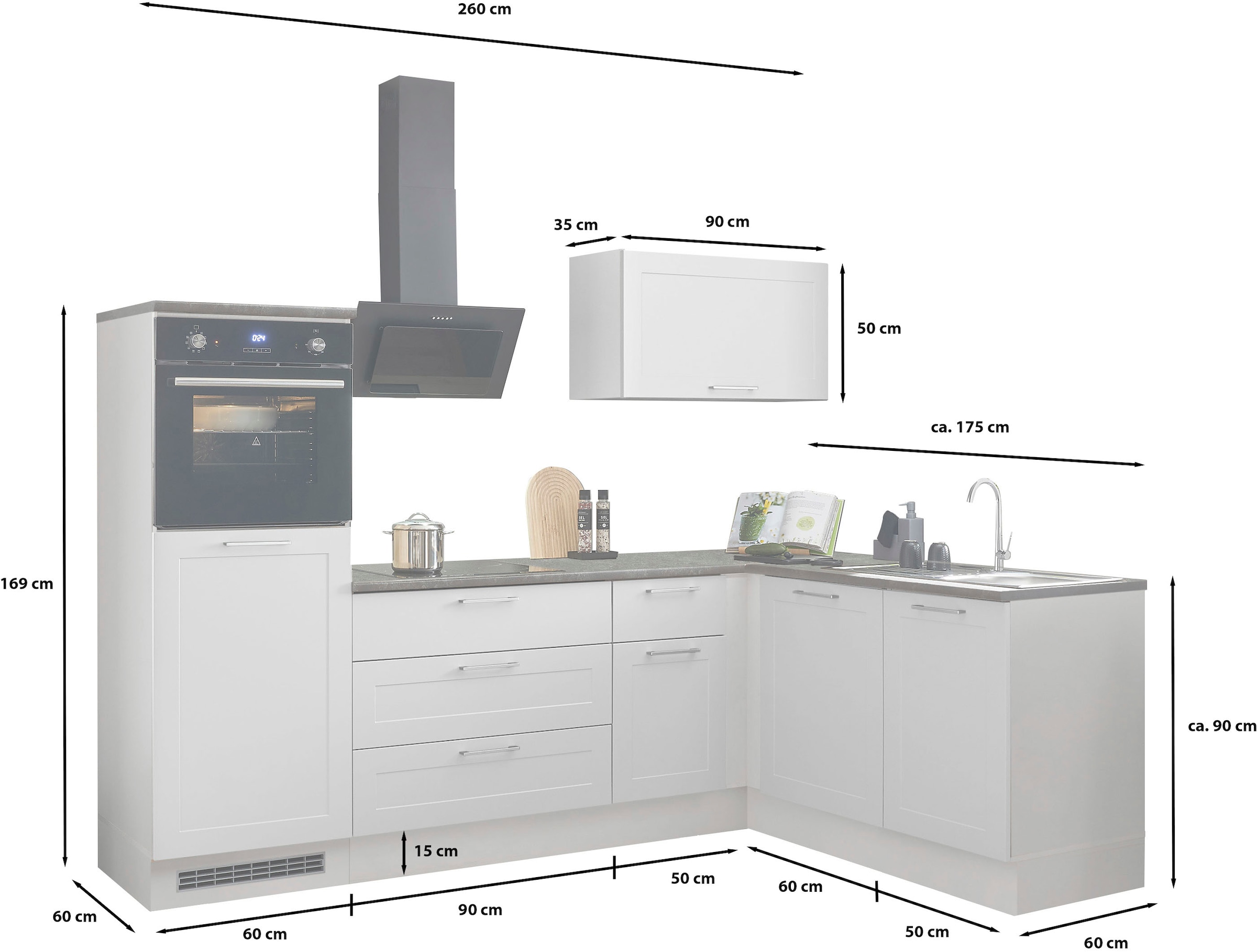 BASIC by Balculina Winkelküche »Marsi« Stellmaße 260x175 cm, wahlweise E-Geräten, mit Soft-Close-Funktion
