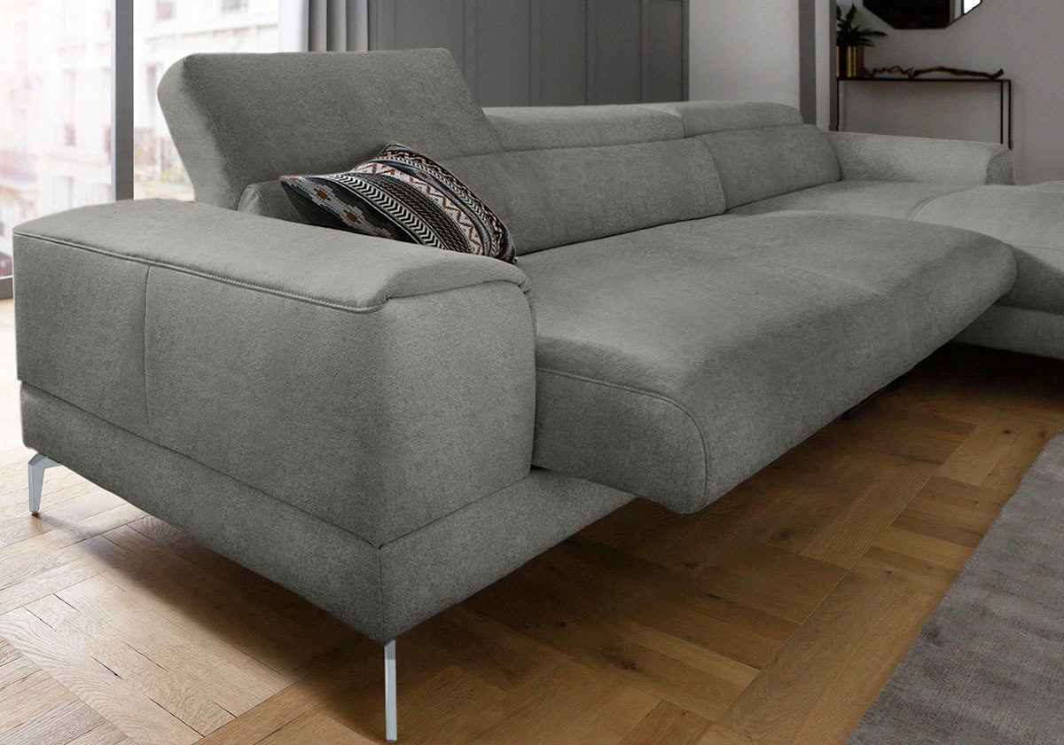 W.SCHILLIG Ecksofa »piedroo, Designsofa mit tollem Sitzkomfort, bequem und elegant, L-Form«, Kopfteilverstellung, wahlweise mit Sitztiefenverstellung, Breite 343cm