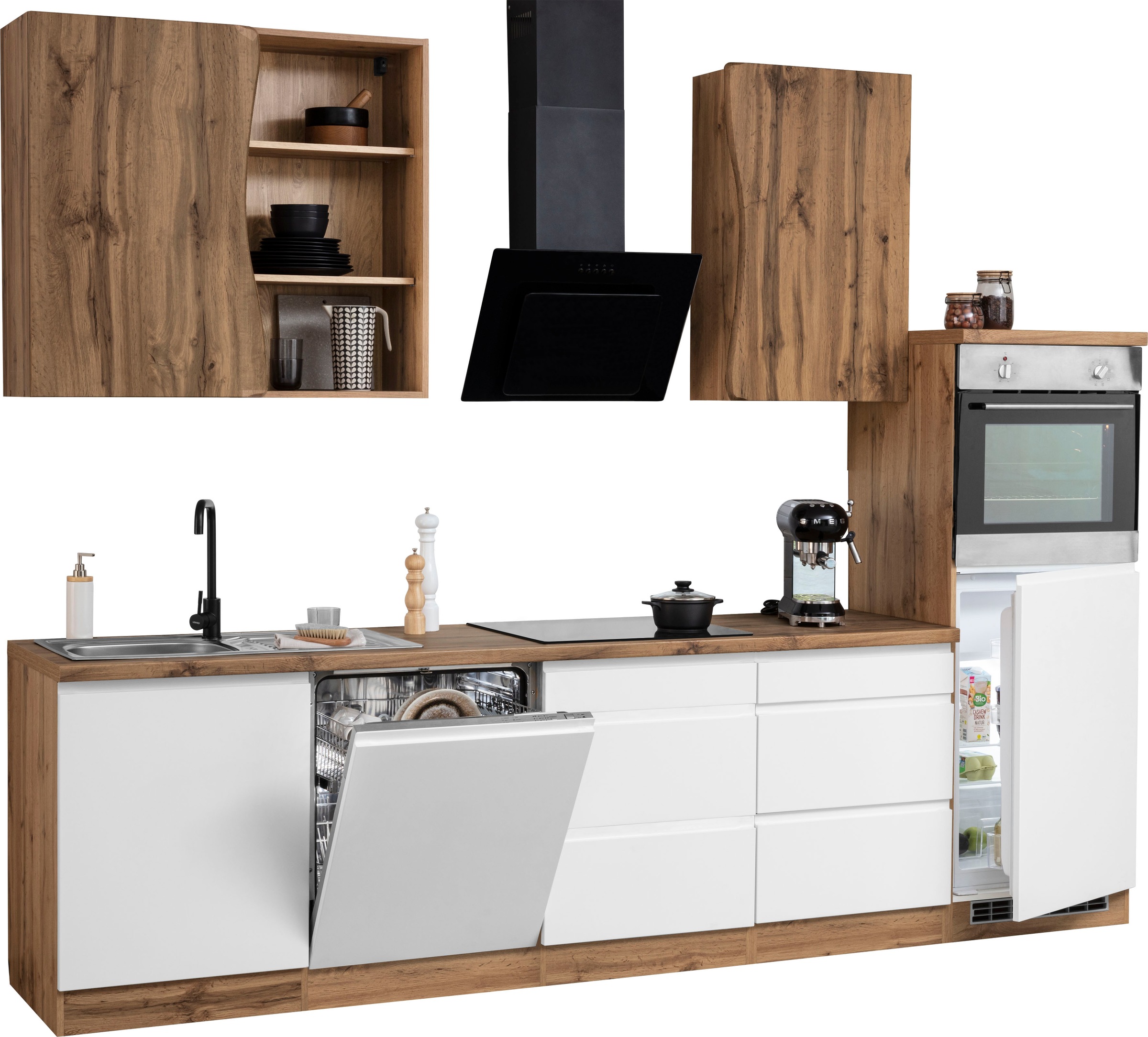 KOCHSTATION Küchenzeile »KS-Bruneck«, 300 cm breit, Ceran-oder Induktionskochfeld, hochwertige MDF-Fronten