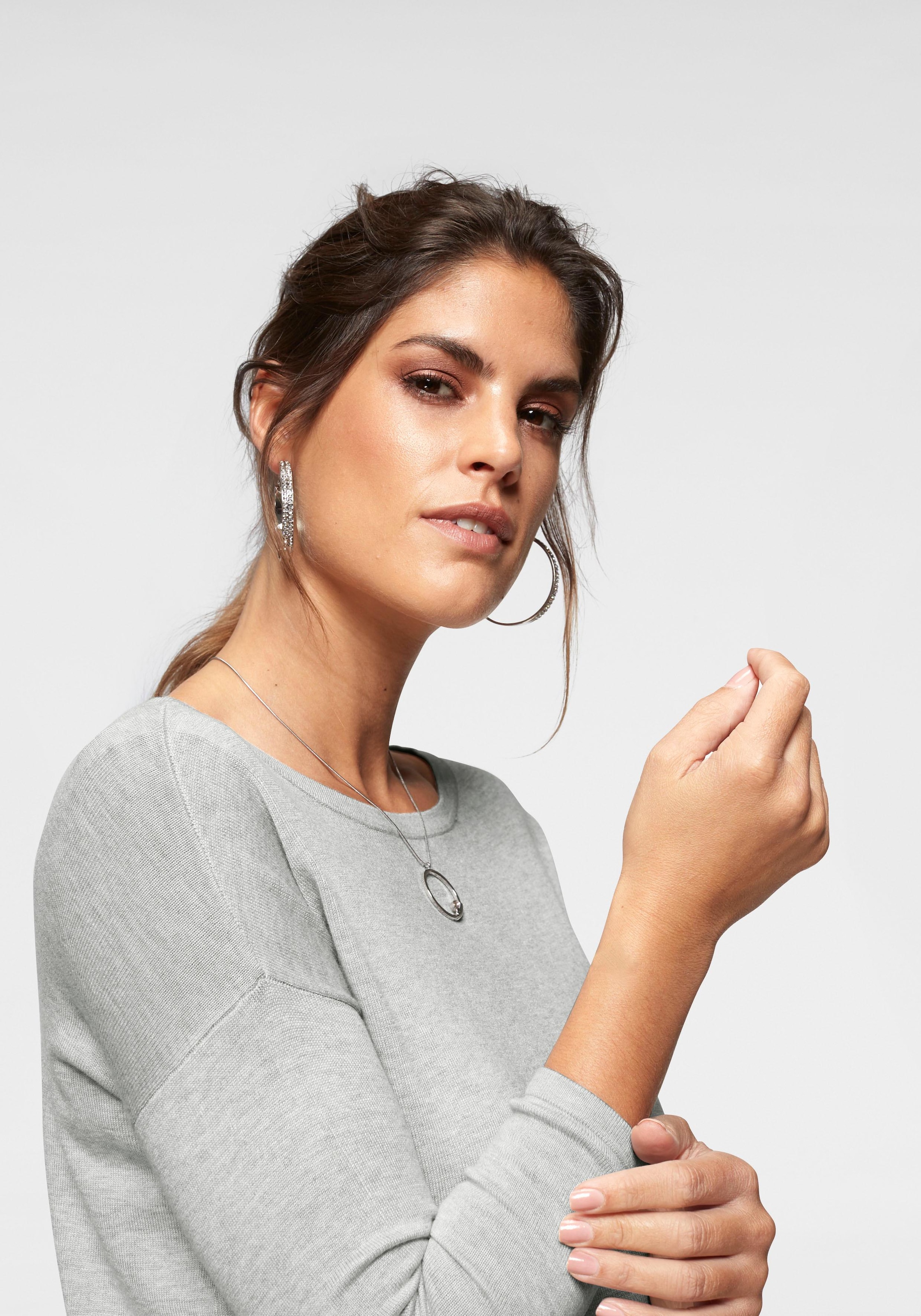 Laura Scott Longpullover, mit U-Boot Ausschnitt und seitlichem Schlitz