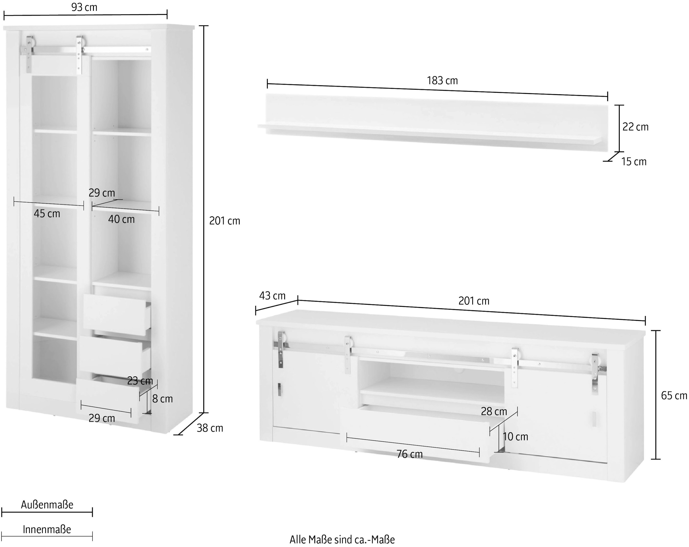 Home affaire Wohnwand »Daytona, moderne Anbauwand, Wohnzimmer-Set in Weiß Hochglanz« Set, 3 Stk. tlg.