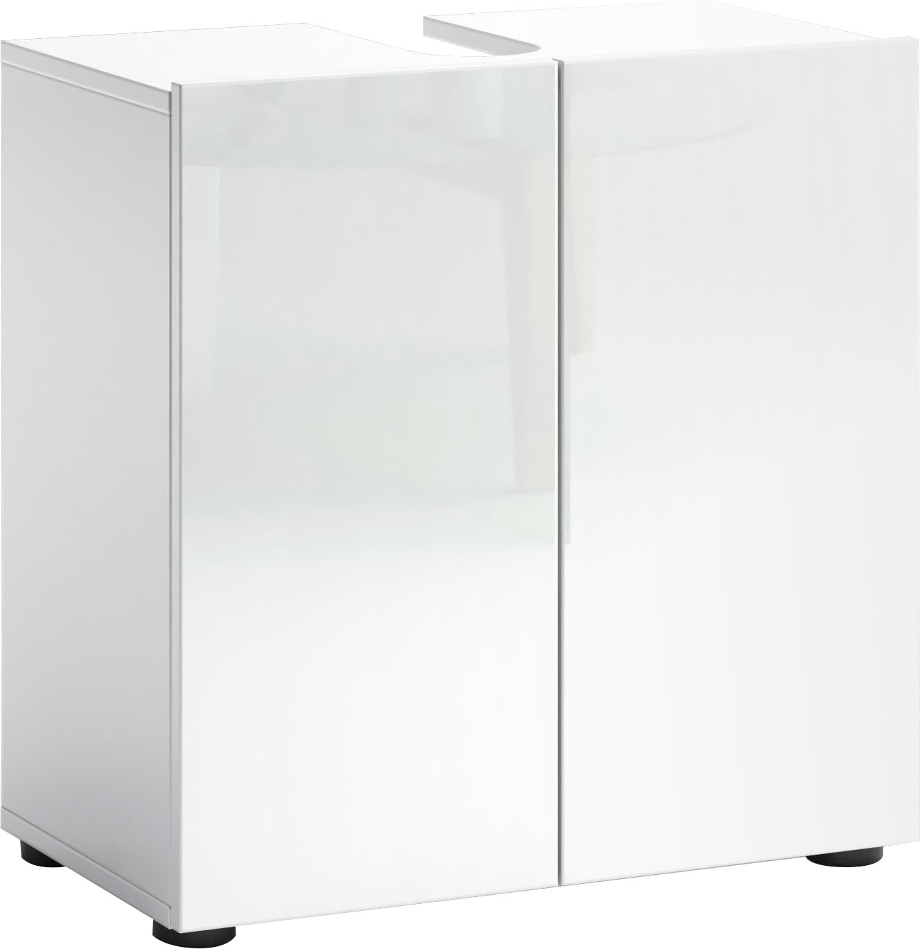 welltime Waschbeckenschrank "MISTER, WBU, Bad-Unterschrank, 60 cm breit, 2 Türen, 2 Fächer" Badmöbel, Hochglanz lackiert, Made in Italy, mit Siphonausschnitt