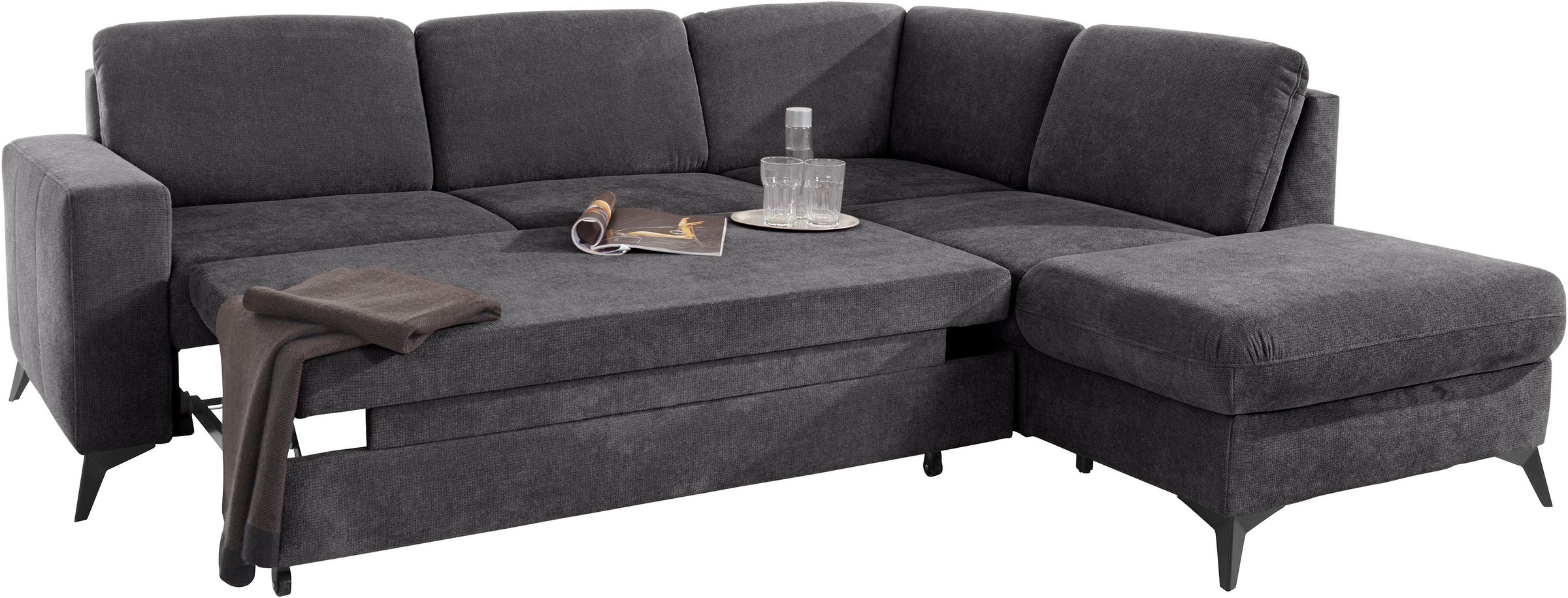 Places of Style Ecksofa »Lolland L-Form«, Wahlweise mit Bettfunktion und Stauraum, auch mit abwischbarem Bezug