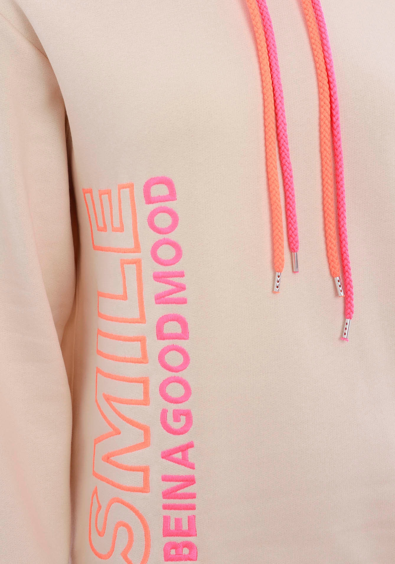 Zwillingsherz Sweatshirt, gestickter Schriftzug, Kapuze, Langarm, Kängurutasche, Neon-Details