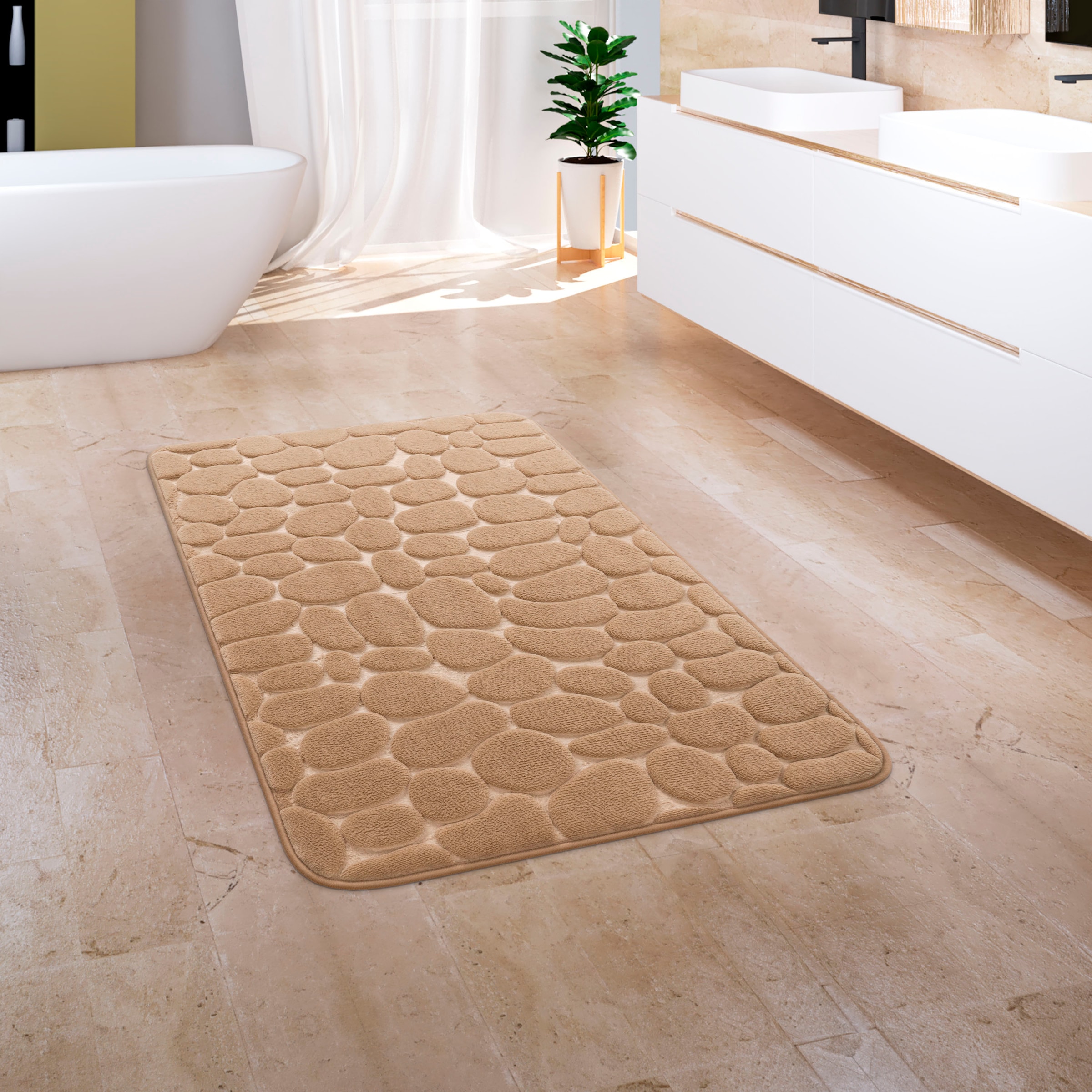 Paco Home Badematte »Corby 256«, Höhe 13 mm, fußbodenheizungsgeeignet, Badteppich, Uni Farben, Motiv Steine, Hoch-Tief Effekt