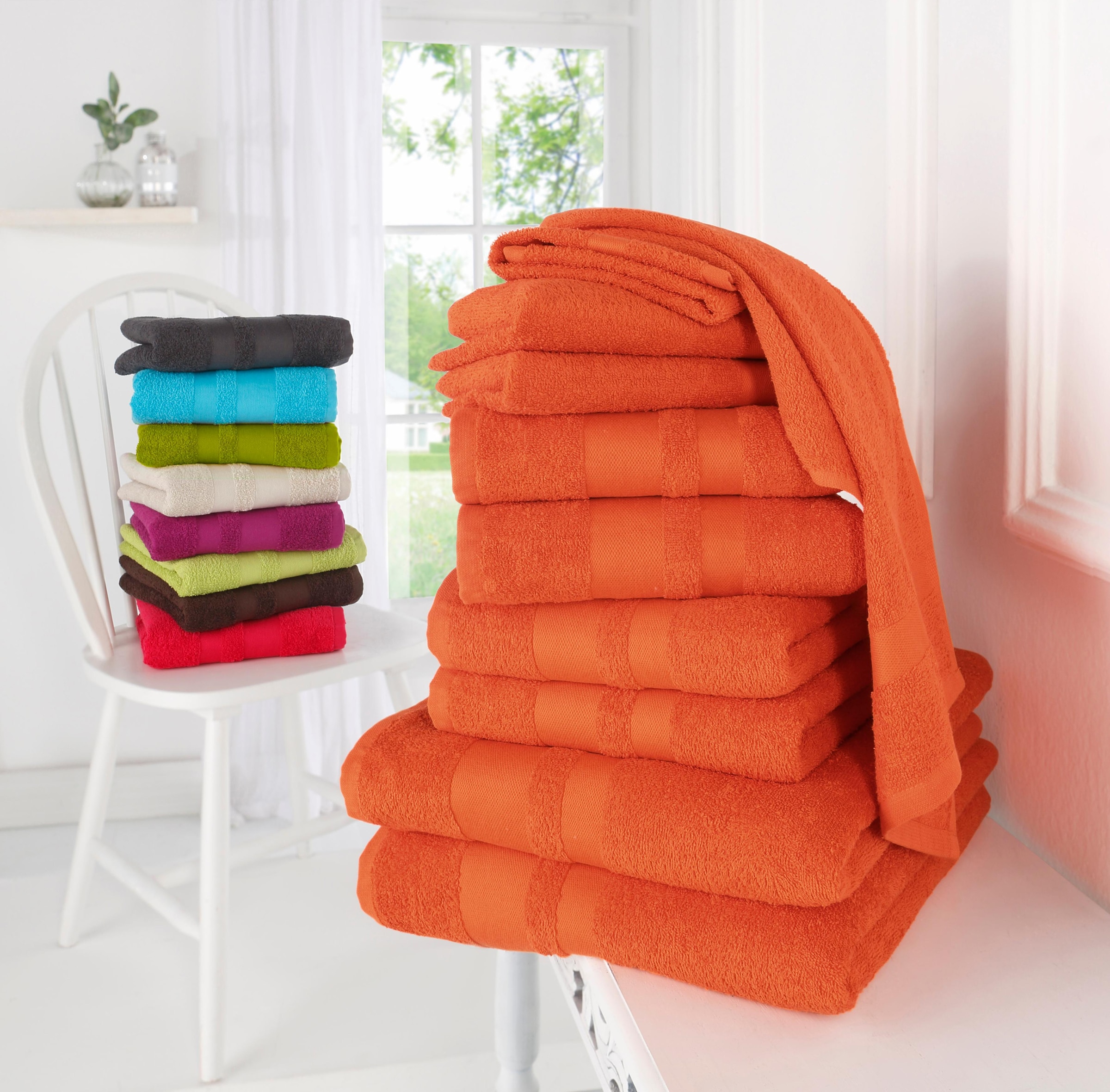 my home Handtuch Set tlg., einfarbiges Bordüre, Handtücher Handtuch-Set Baumwolle aus mit Set, Walkfrottee, »Vanessa«, 100% 10