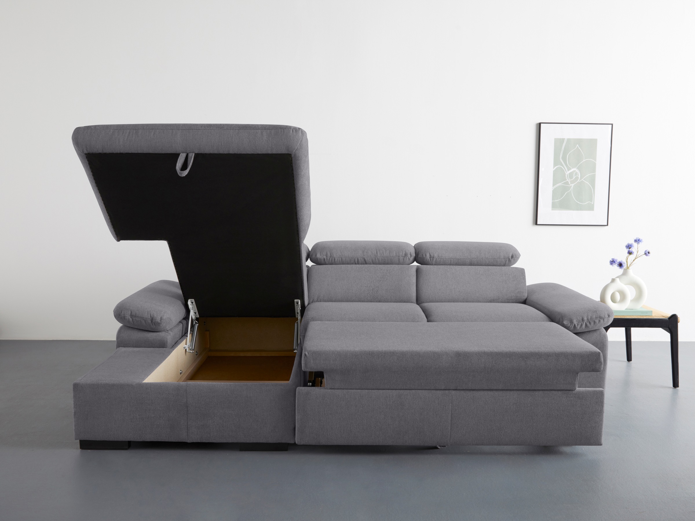 COTTA Ecksofa »Lola L-Form mit Kopfteilfunktion & Hocker«, (Set, mit Hocker), wahlweise mit Bettfunktion, Bettkasten & Armteilverstellung