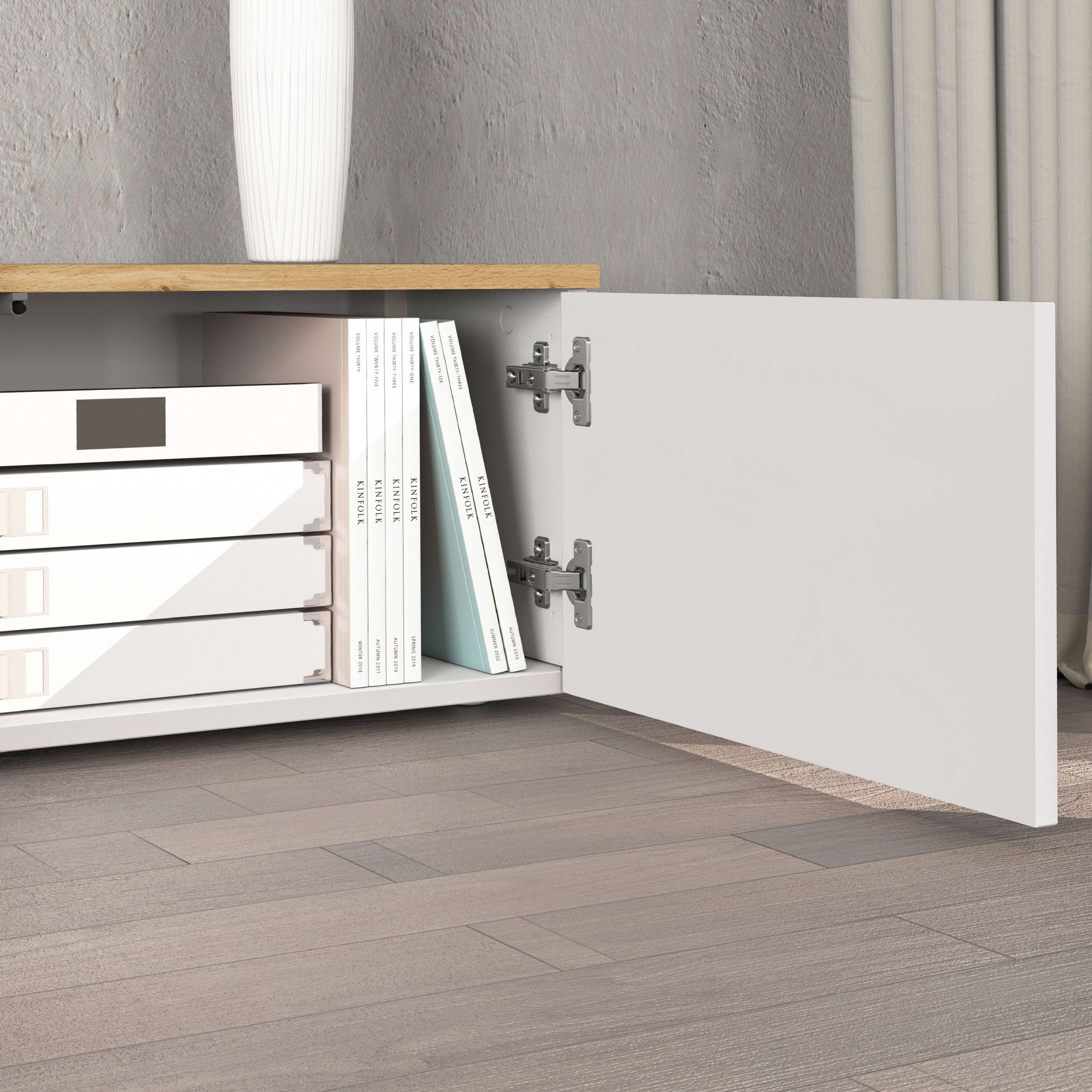 OTTO home Lowboard »ISEO, TV-Kommode,TV-Möbel,TV-Bank, 3 Fächer, Breite 200 cm« 1 Stk. tlg. stehend/hängend, 1 Klappe, 2 Türen Hochglanz lackiert, Made in Italy