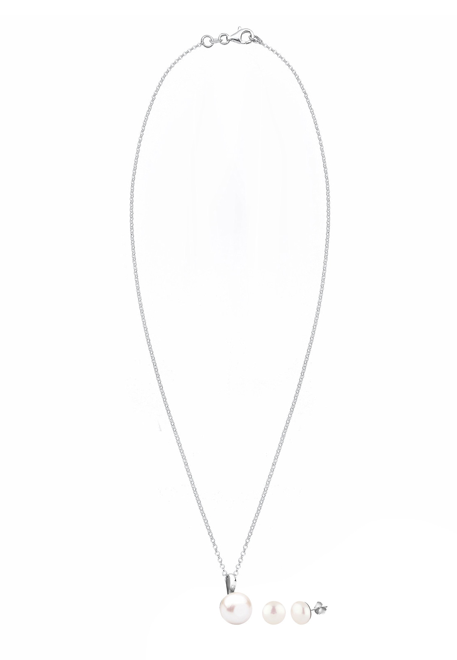 Nenalina Ohrring und Ketten Set »Schmuckset Halskette Ohrstecker Süßwasserperlen 925 Silber« ()
